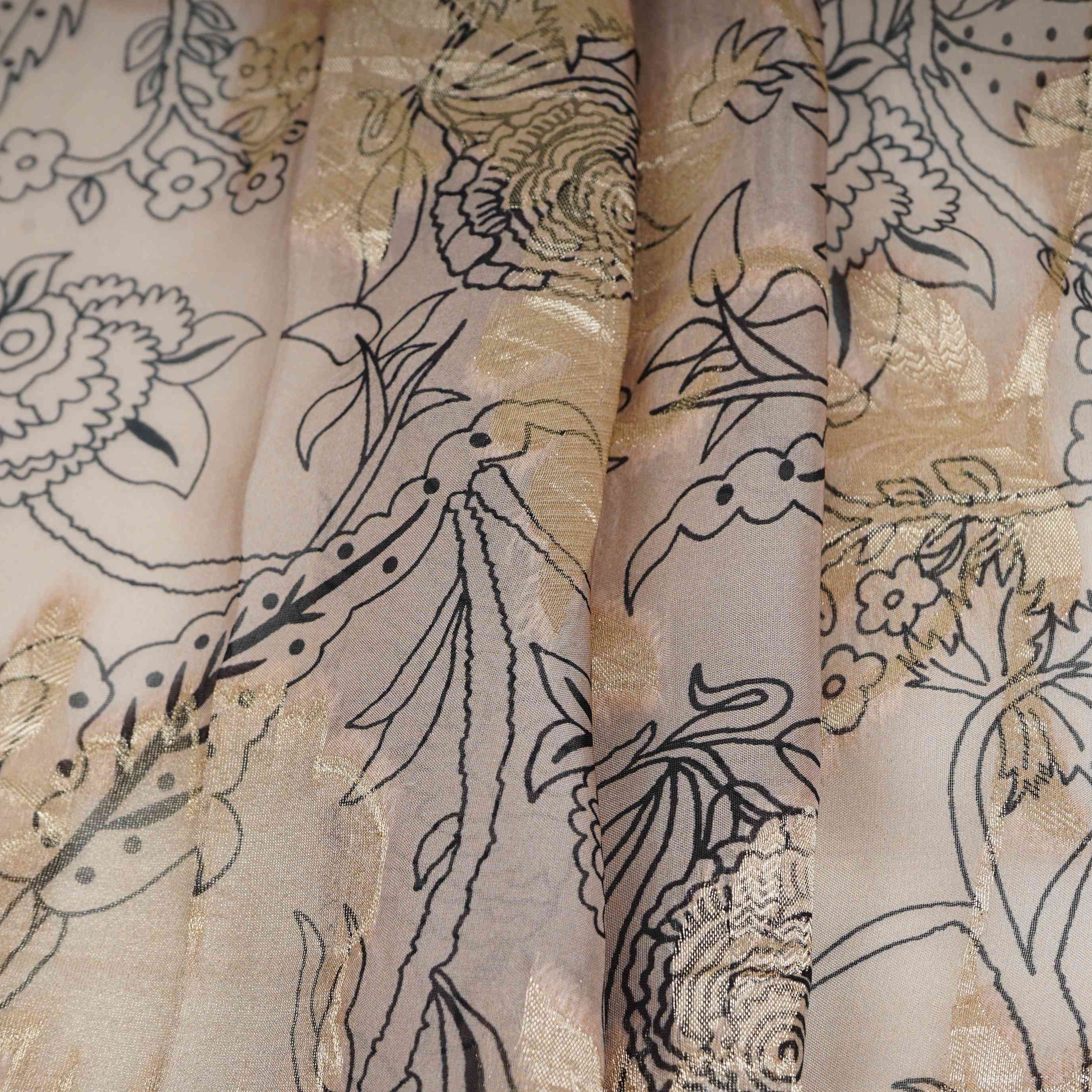 Beige floral print with jacquard Organza Fabric MT-31169 - TradeUNO