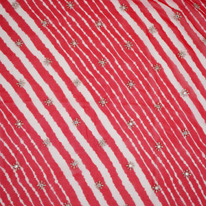 Bright Red Leheriya Mirror embroidery Georgette Fabric GTS-31512 - TradeUNO