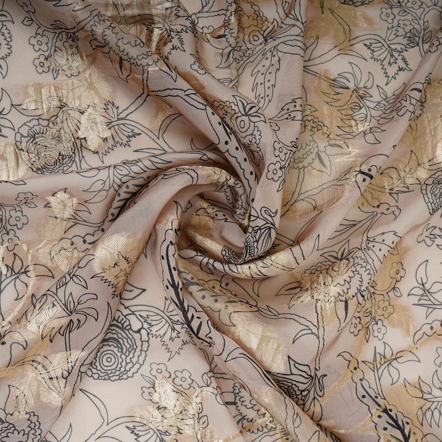 Beige floral print with jacquard Organza Fabric MT-31169