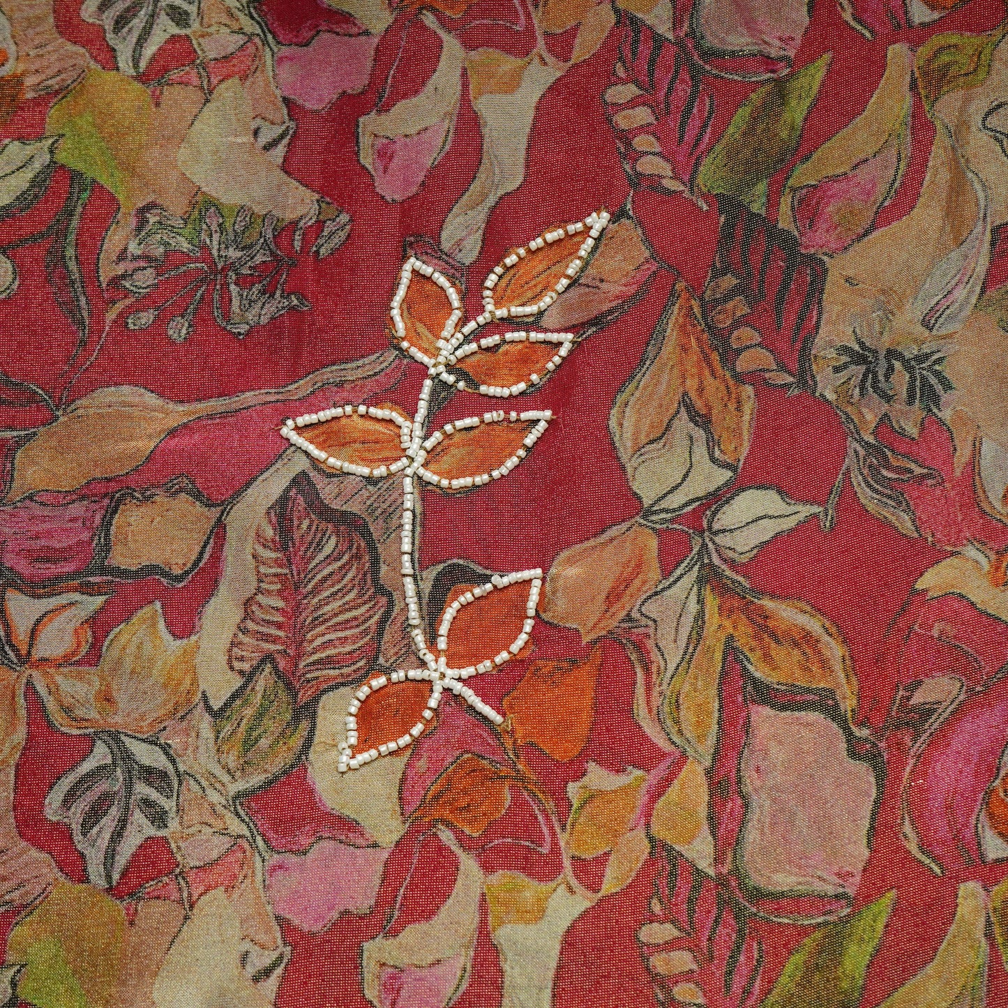 Brick Red Cutdana Embroidery Tissue Fabric 21287