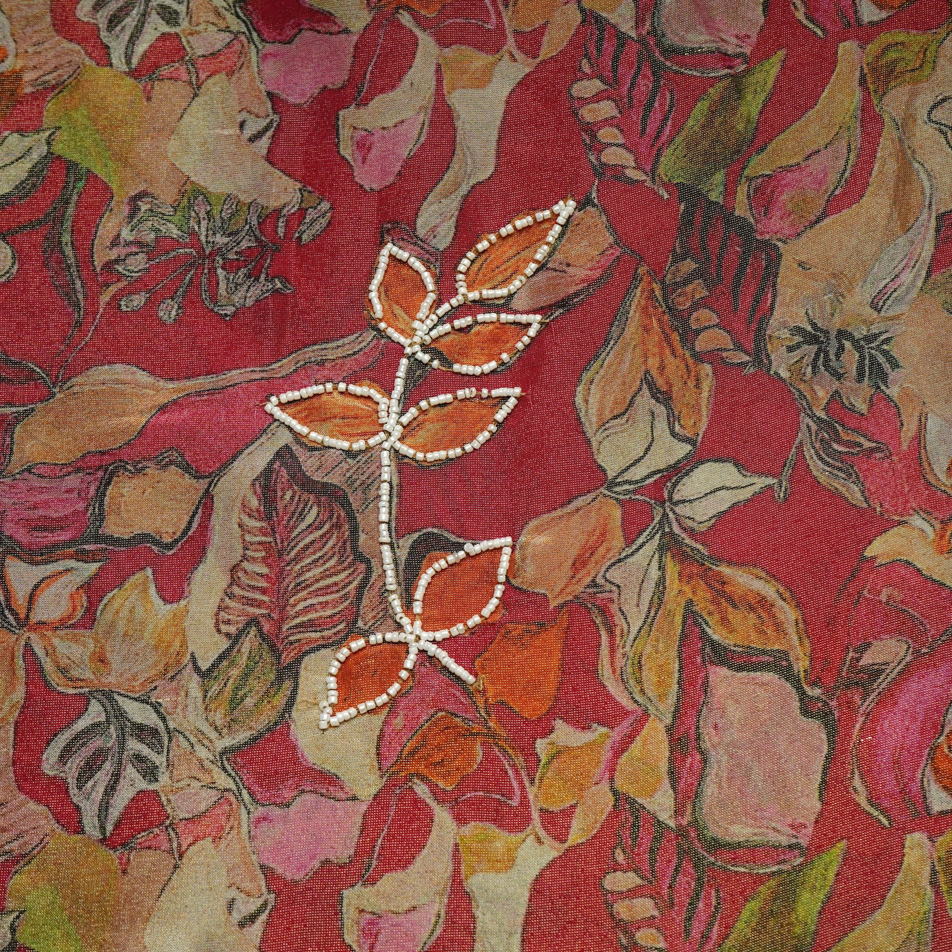 Brick Red Cutdana Embroidery Tissue Fabric 21287