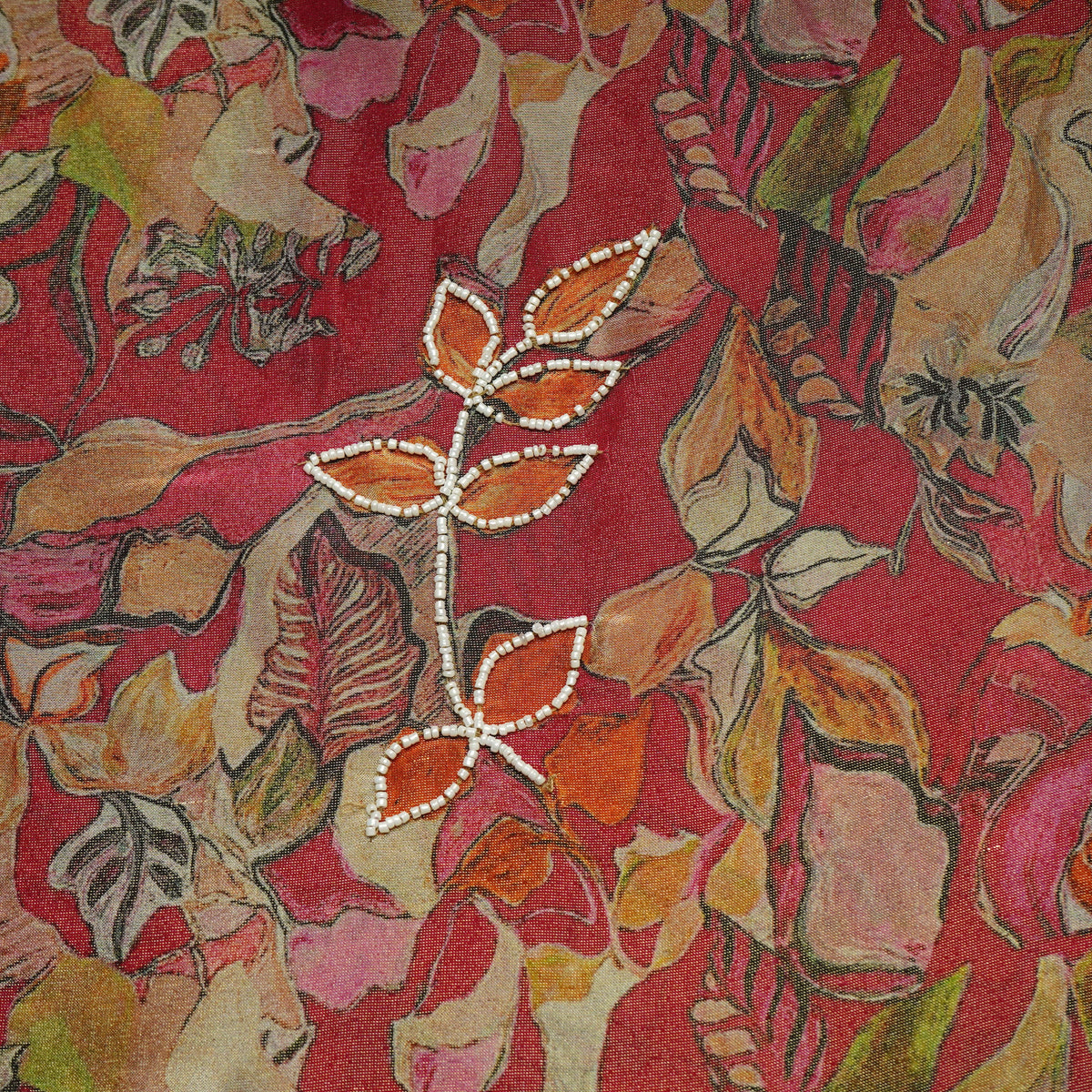 Brick Red Cutdana Embroidery Tissue Fabric 21287