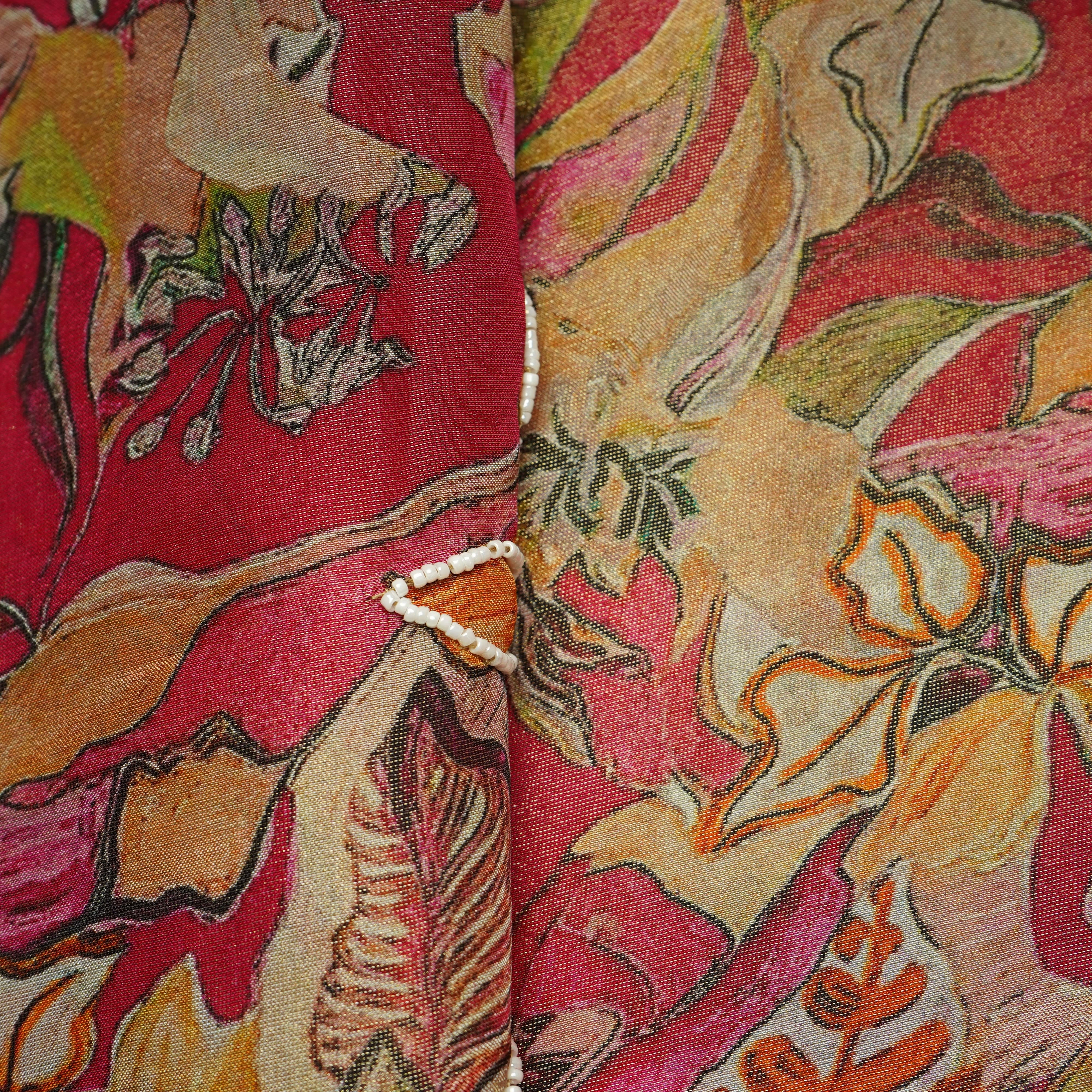 Brick Red Cutdana Embroidery Tissue Fabric 21287
