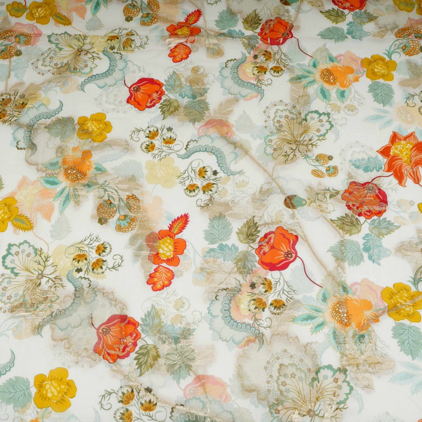 Off White floral print with jacquard Organza Fabric MT-31171