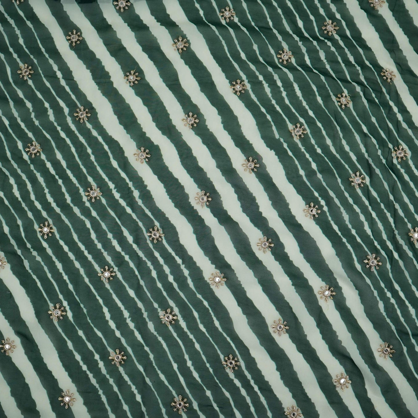 Forest Green Leheriya Mirror embroidery Georgette Fabric GTS-31508 - TradeUNO