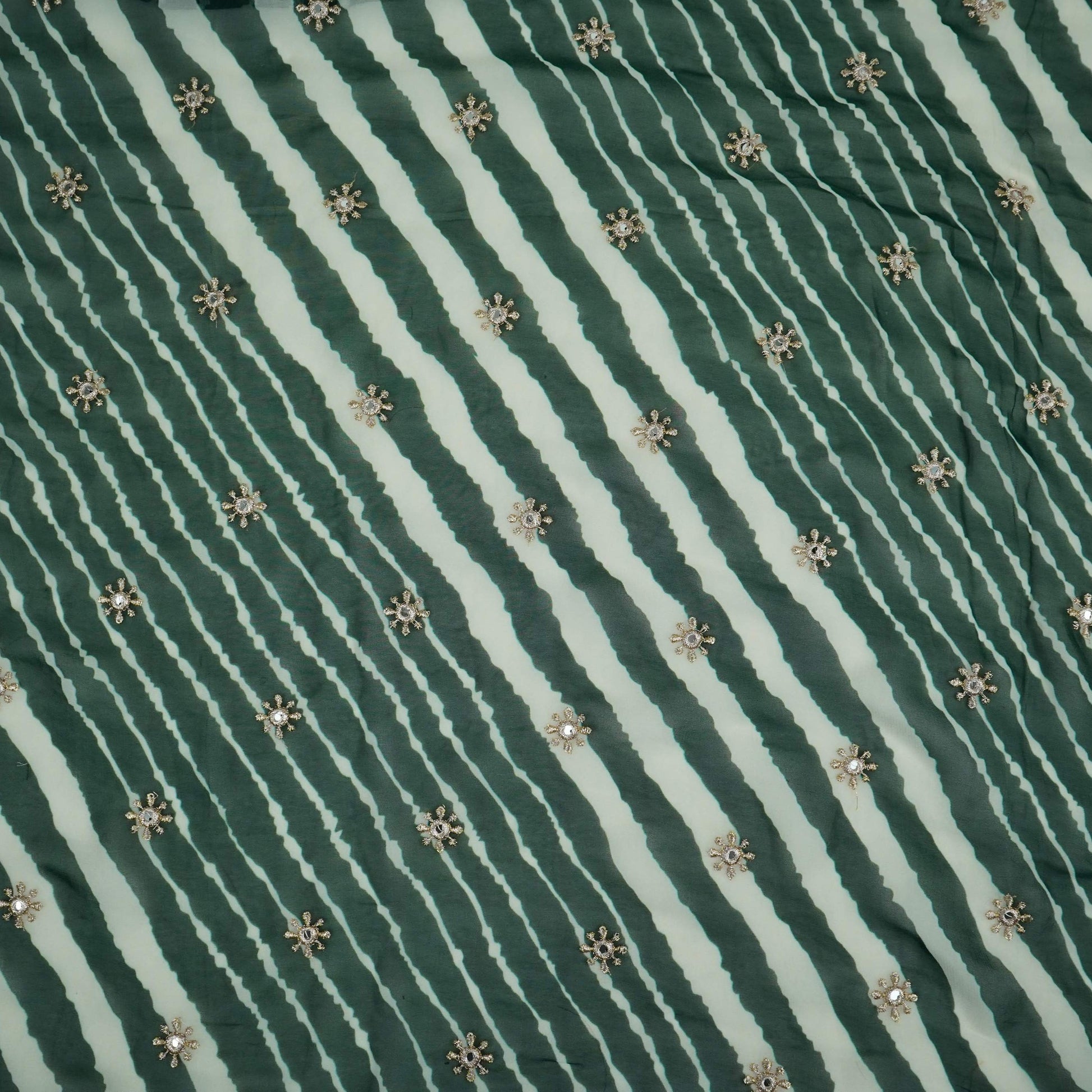Forest Green Leheriya Mirror embroidery Georgette Fabric GTS-31508 - TradeUNO