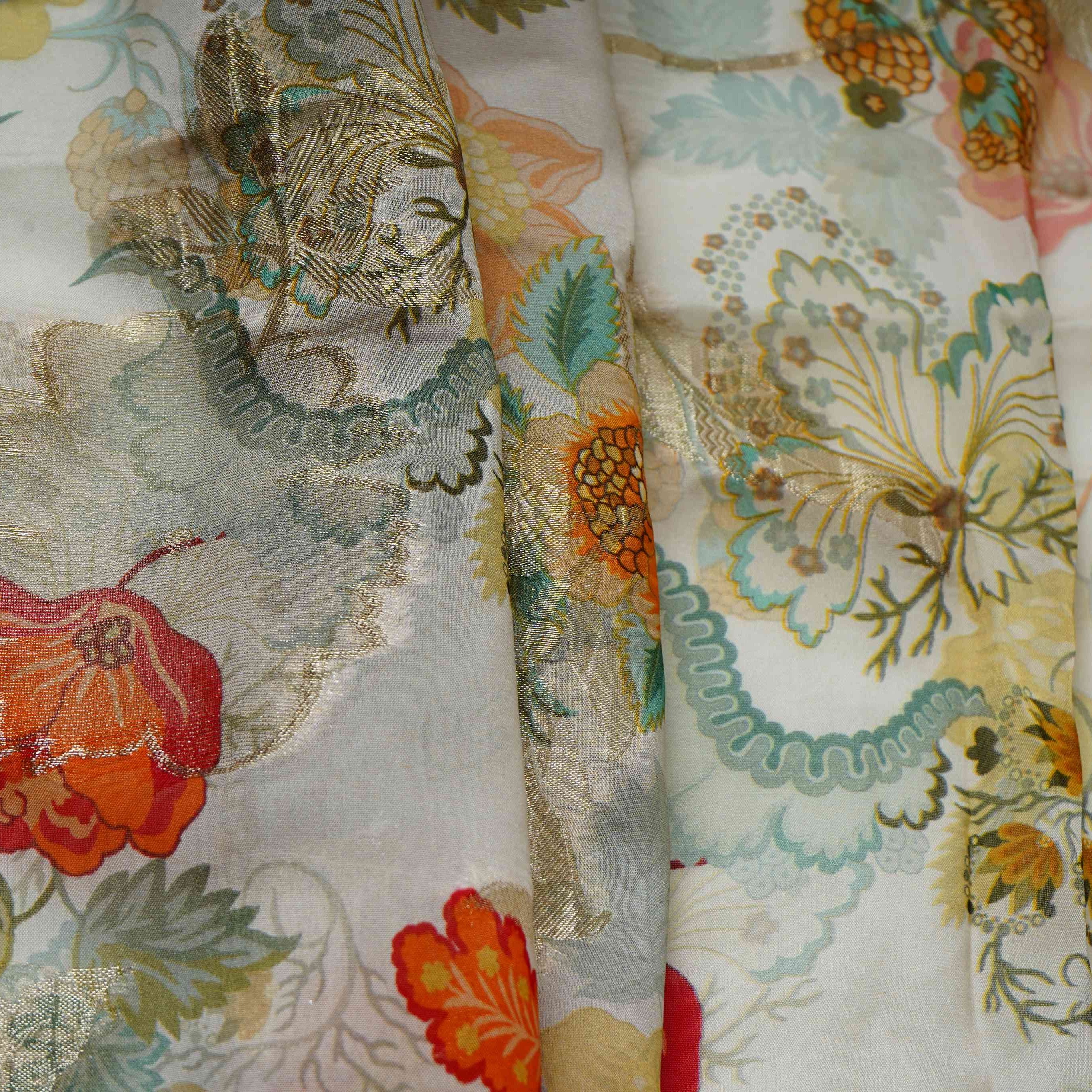 Off White floral print with jacquard Organza Fabric MT-31171 - TradeUNO
