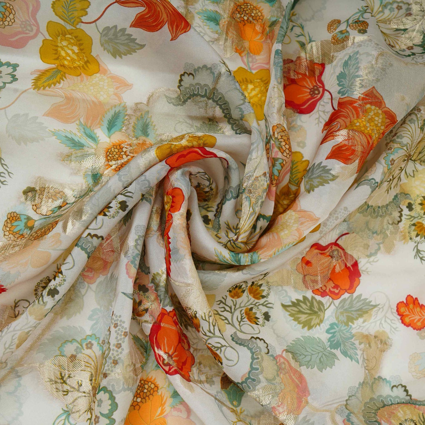 Off White floral print with jacquard Organza Fabric MT-31171