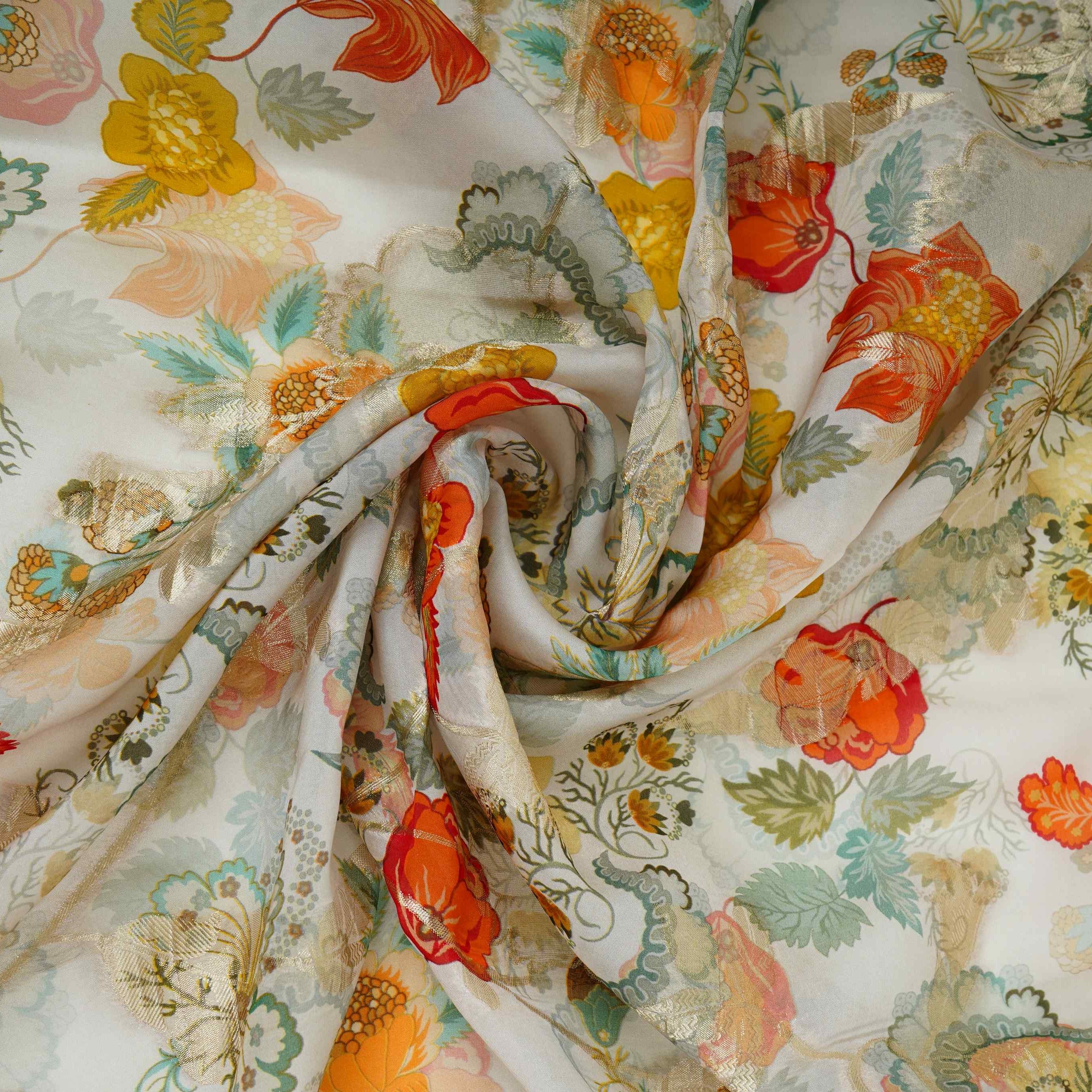 Off White floral print with jacquard Organza Fabric MT-31171 - TradeUNO