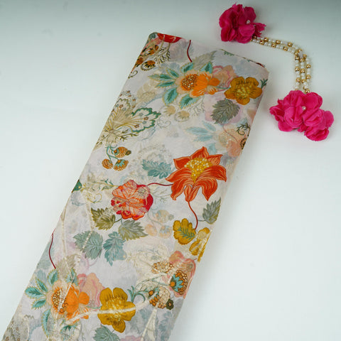 Off White floral print with jacquard Organza Fabric MT-31171