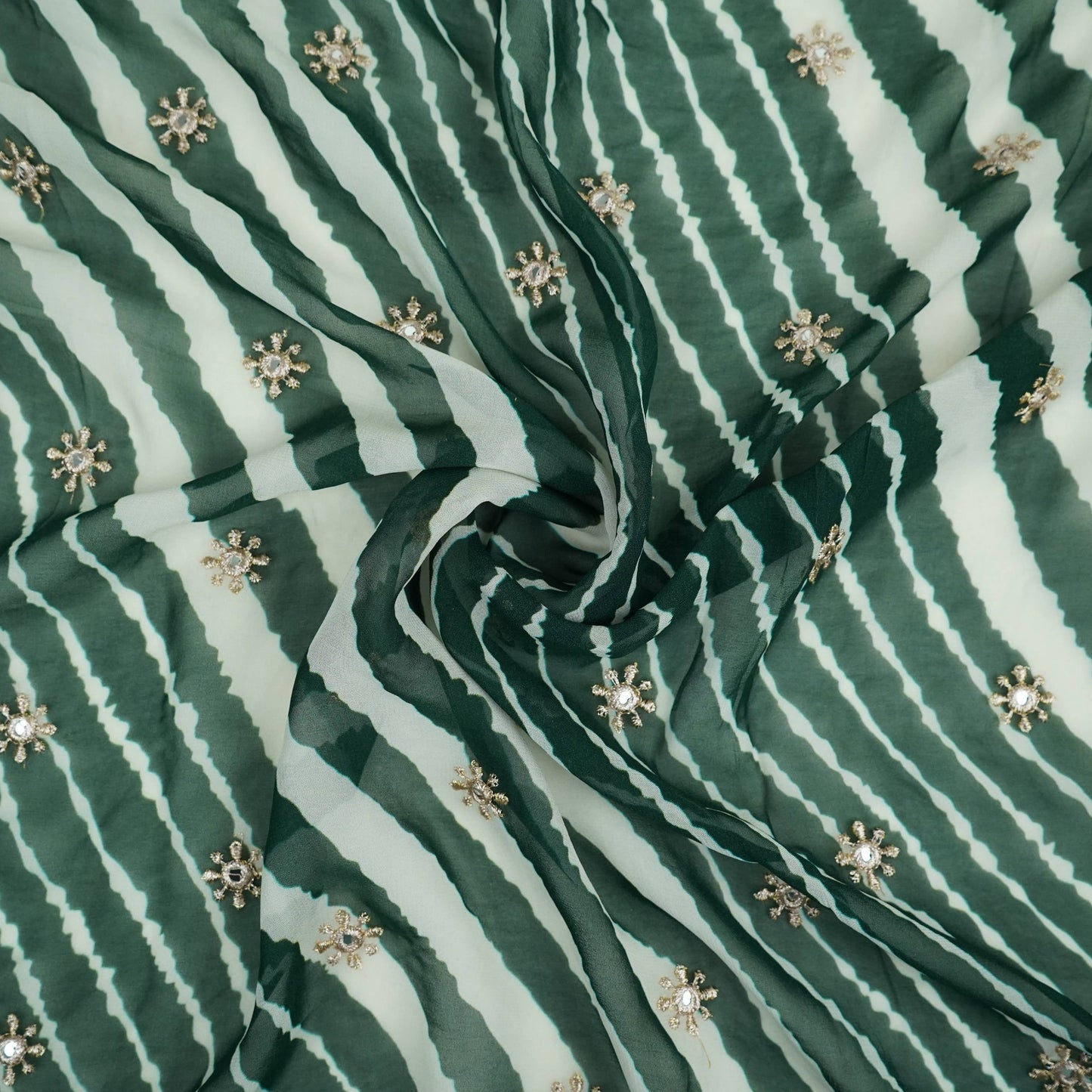 Forest Green Leheriya Mirror embroidery Georgette Fabric GTS-31508 - TradeUNO