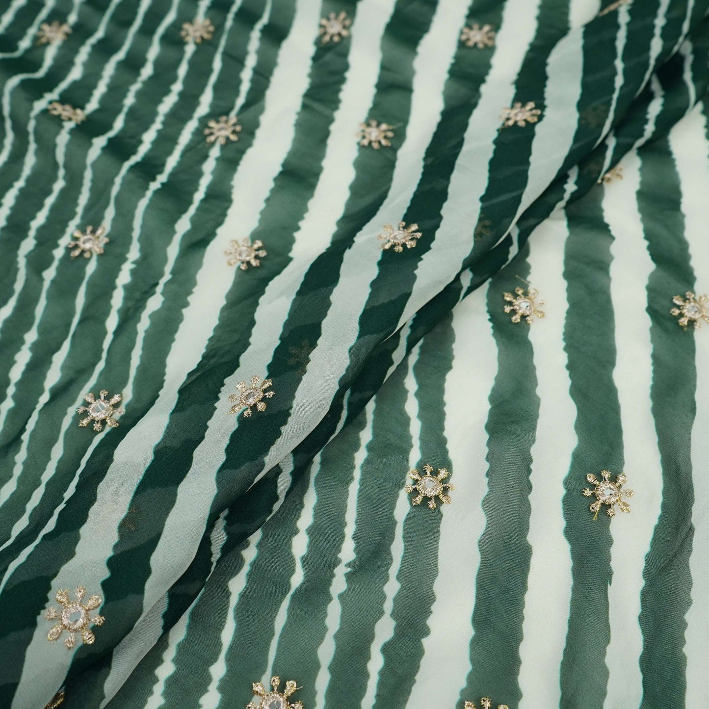 Forest Green Leheriya Mirror embroidery Georgette Fabric GTS-31508 - TradeUNO