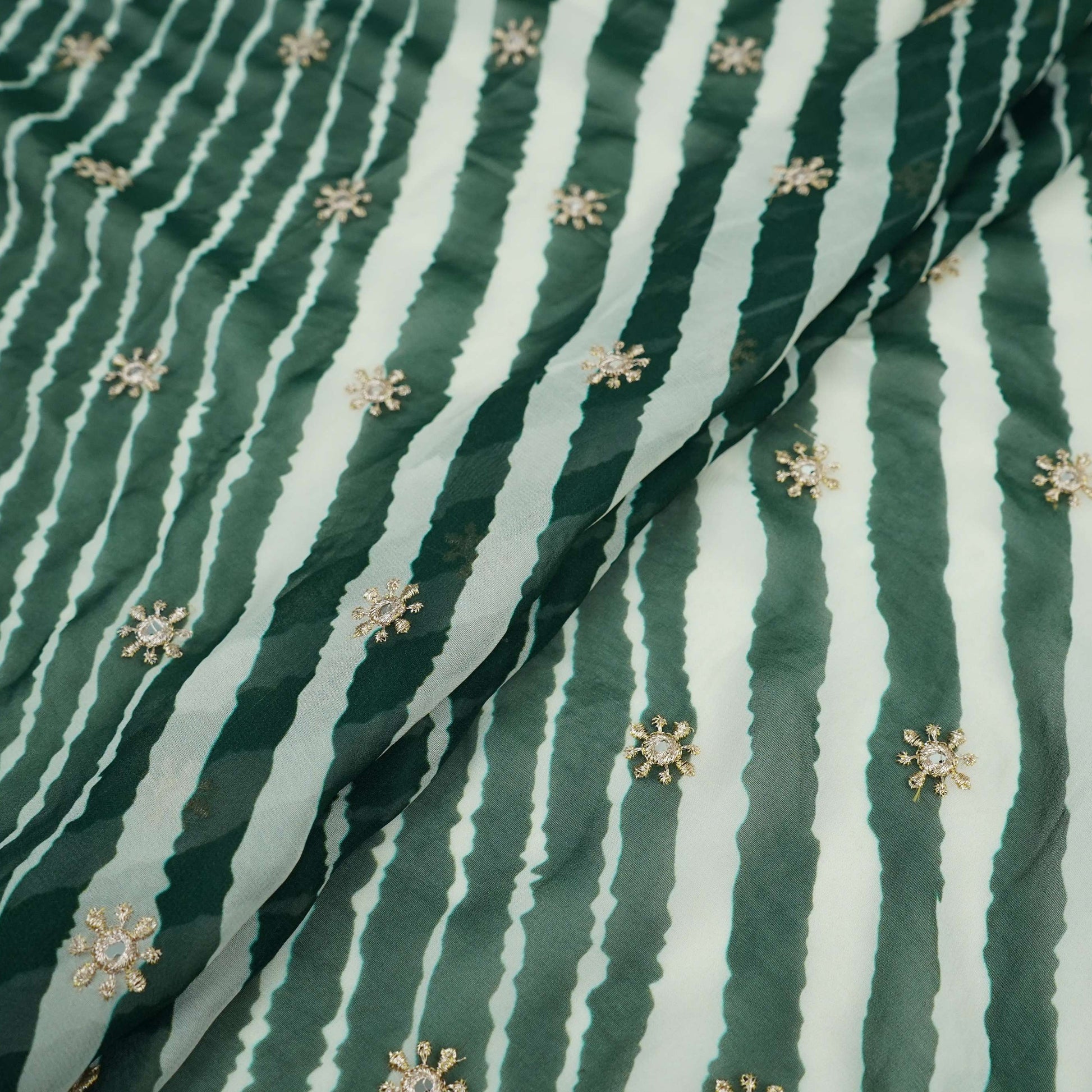 Forest Green Leheriya Mirror embroidery Georgette Fabric GTS-31508 - TradeUNO