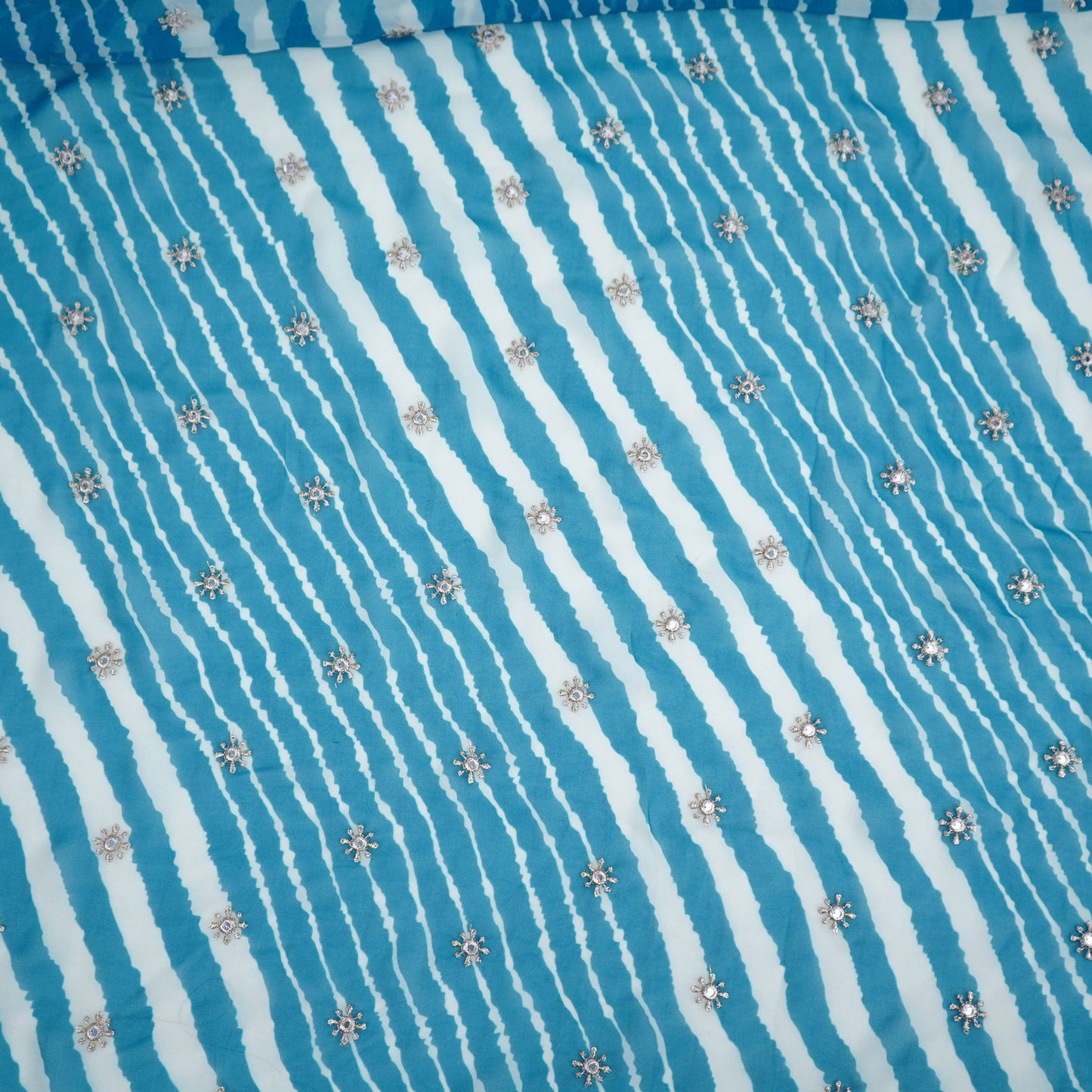 Aqua Blue Leheriya Mirror embroidery Georgette Fabric GTS-31509 - TradeUNO