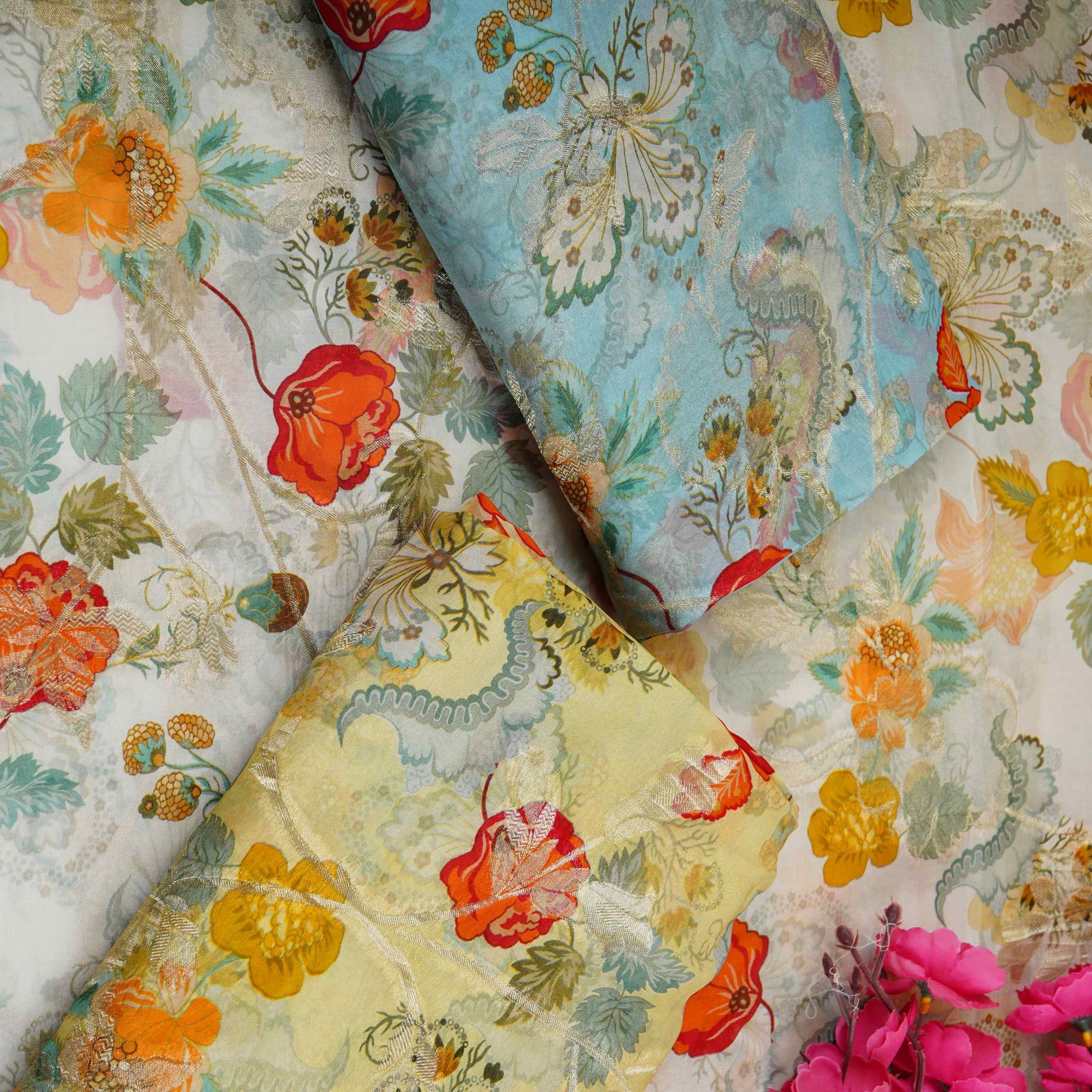 Pista floral print with jacquard Organza Fabric MT-31173 - TradeUNO
