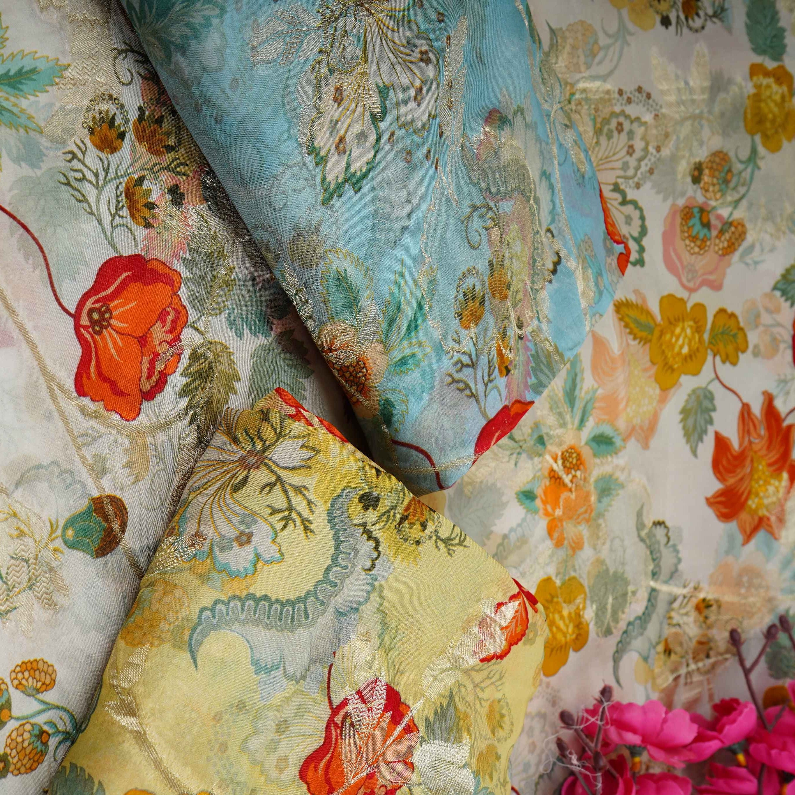 Pista floral print with jacquard Organza Fabric MT-31173 - TradeUNO
