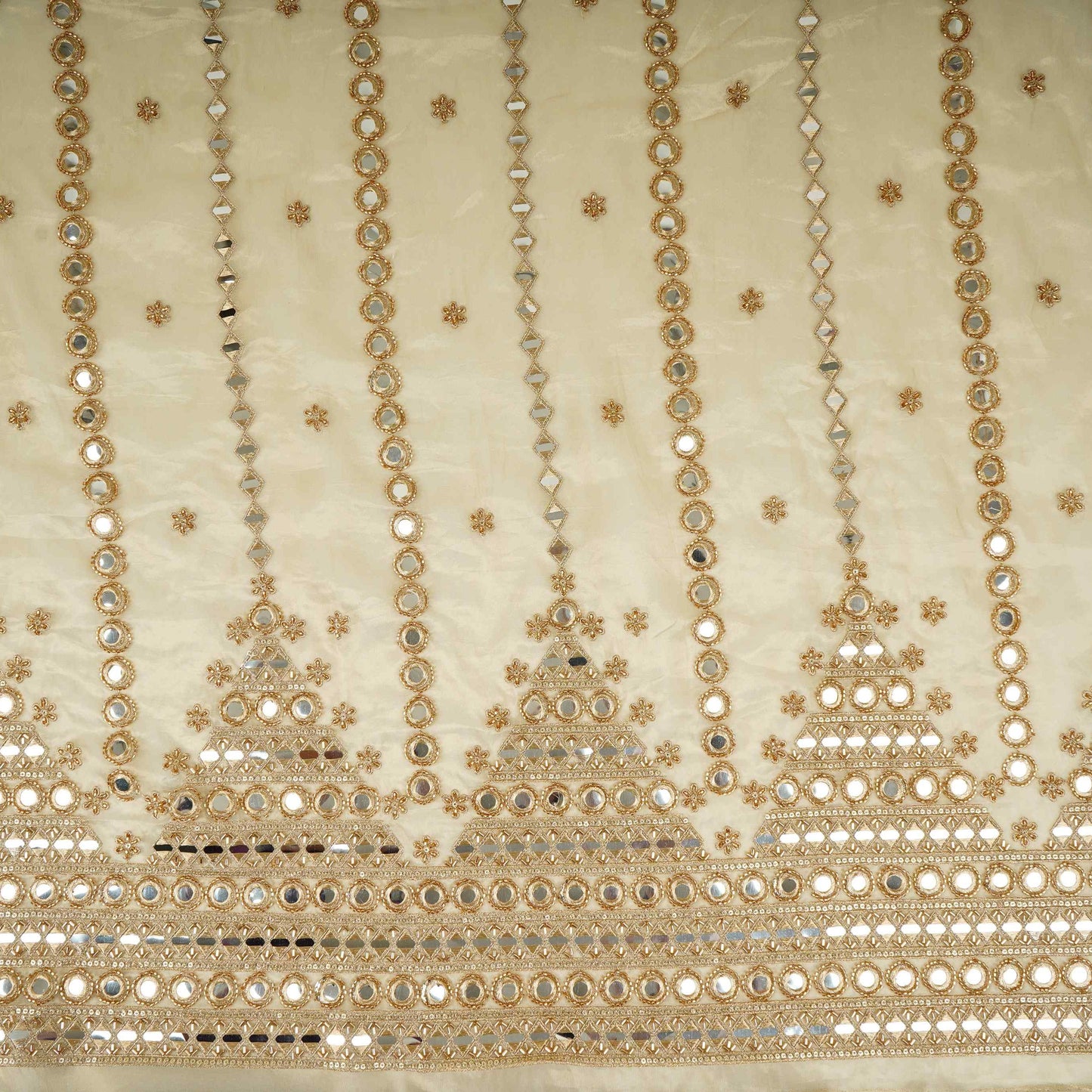 Golden Mirror thread cutdana embroidery Dyeable Kanjivaram Silk Fabric TF-31149