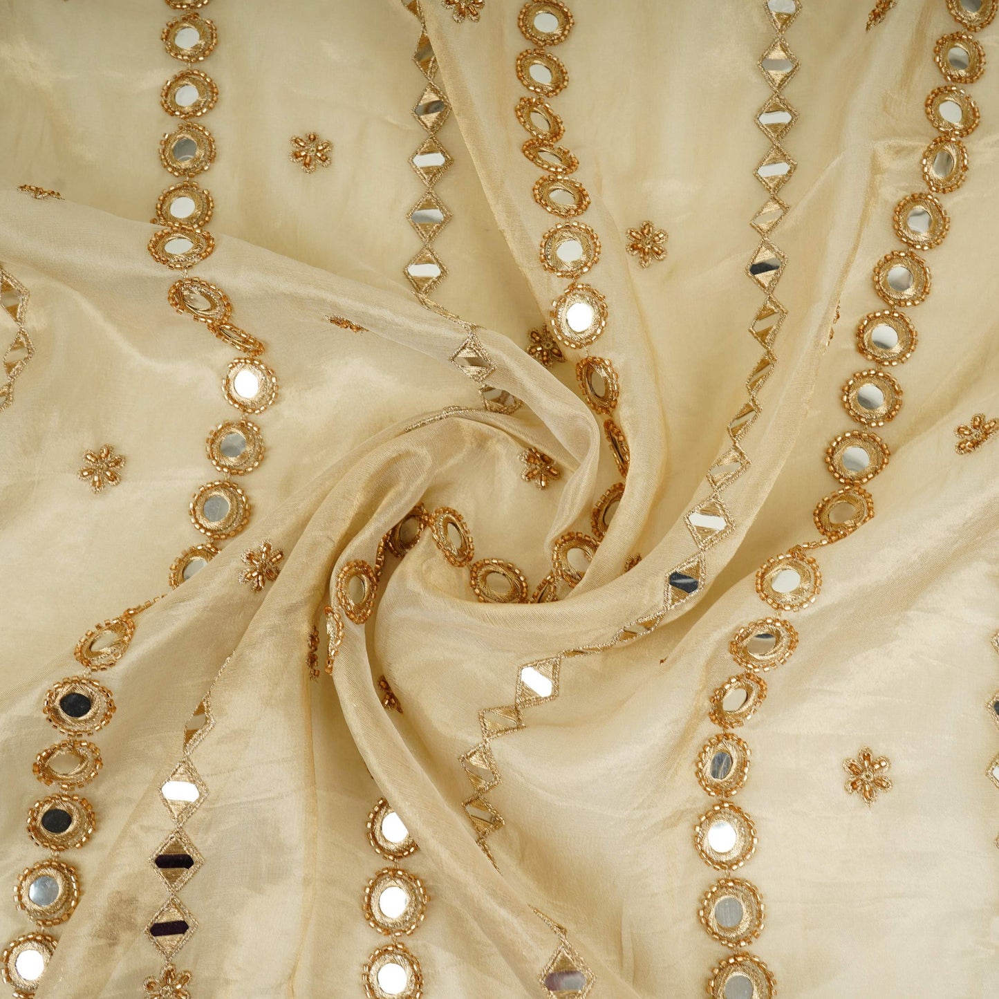 Golden Mirror thread cutdana embroidery Dyeable Kanjivaram Silk Fabric TF-31149