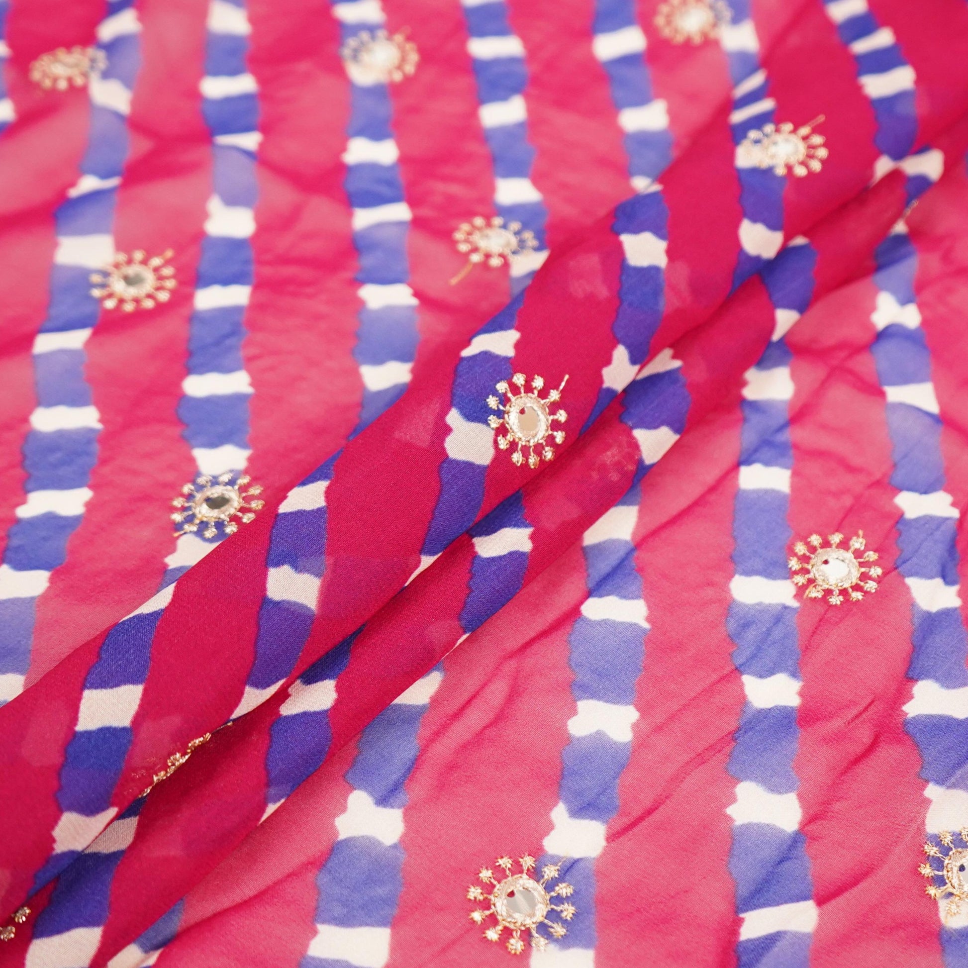 Magenta Pink Leheriya Mirror embroidery Georgette Fabric GTS-31511 - TradeUNO