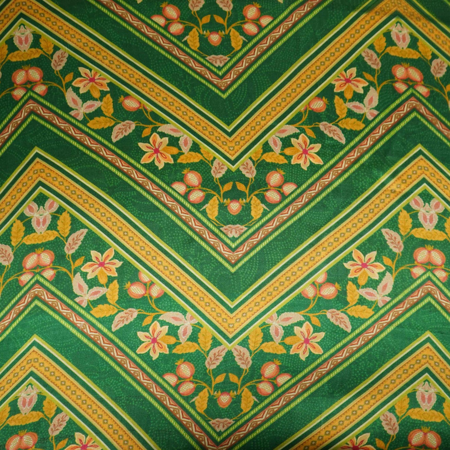 Bottle Green Chintz Border panel Bemberg Modal Silk Fabric KTP-31407