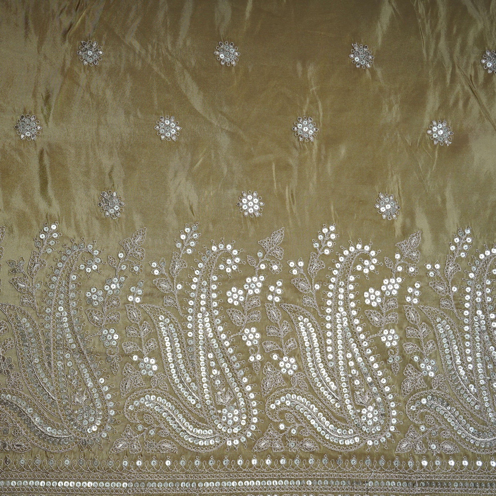 Brown Paisley Zari Embroidery Tissue Fabric 20952