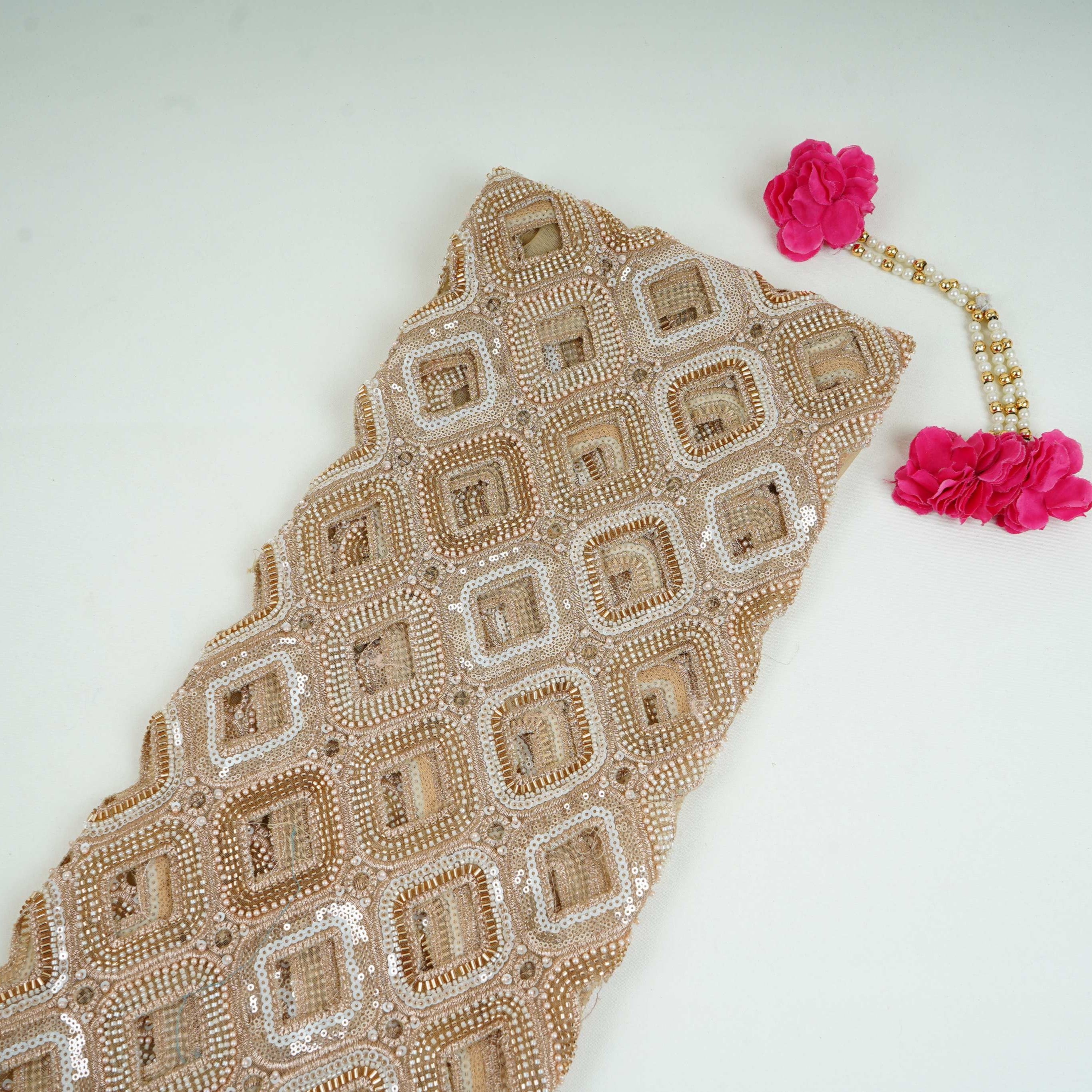 Beige cutwork thread cutdana embroidery Net Fabric AC-31126 - TradeUNO