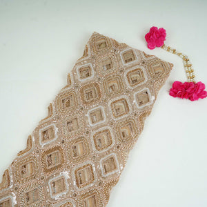 Beige cutwork thread cutdana embroidery Net Fabric AC-31126 - TradeUNO