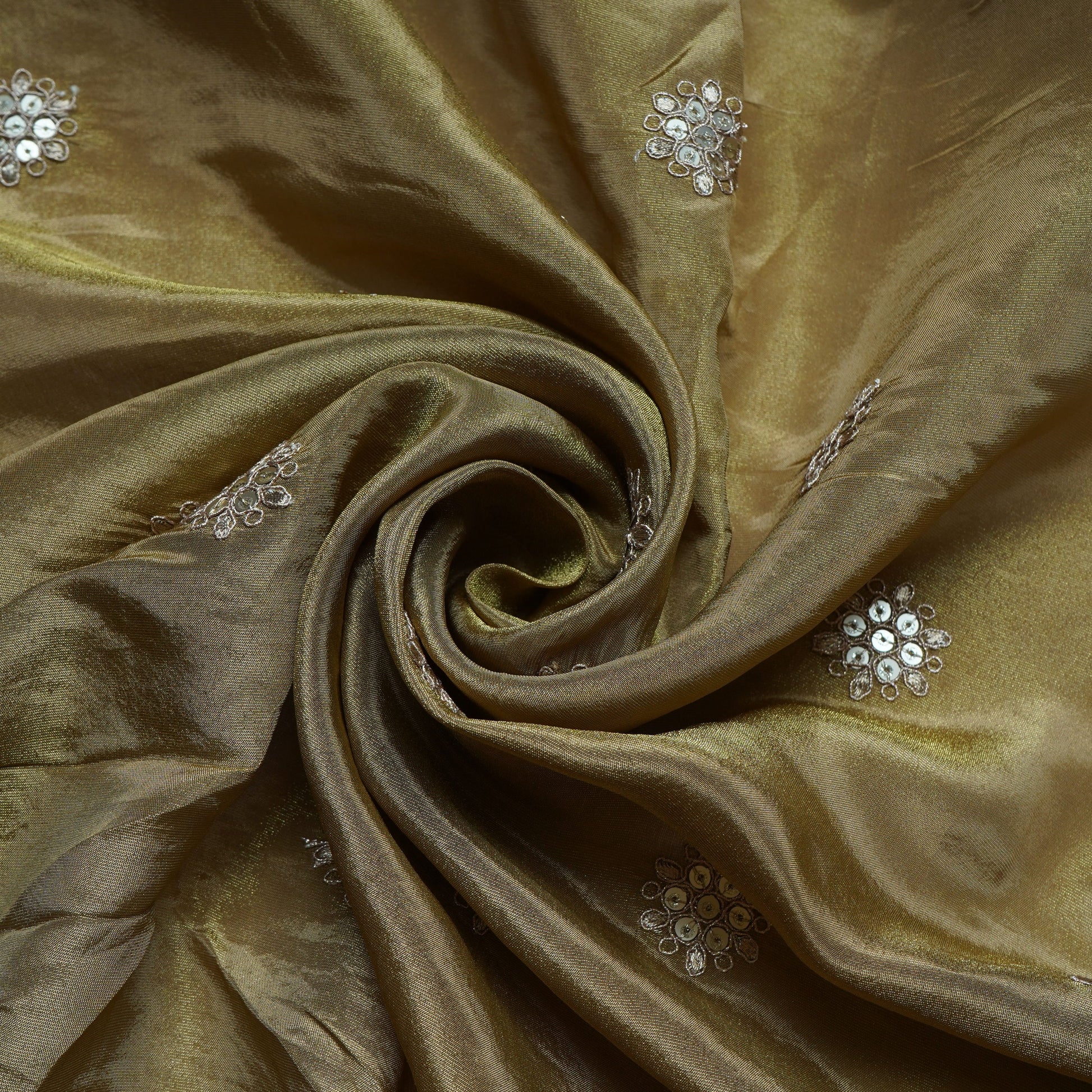 Brown Paisley Zari Embroidery Tissue Fabric 20952