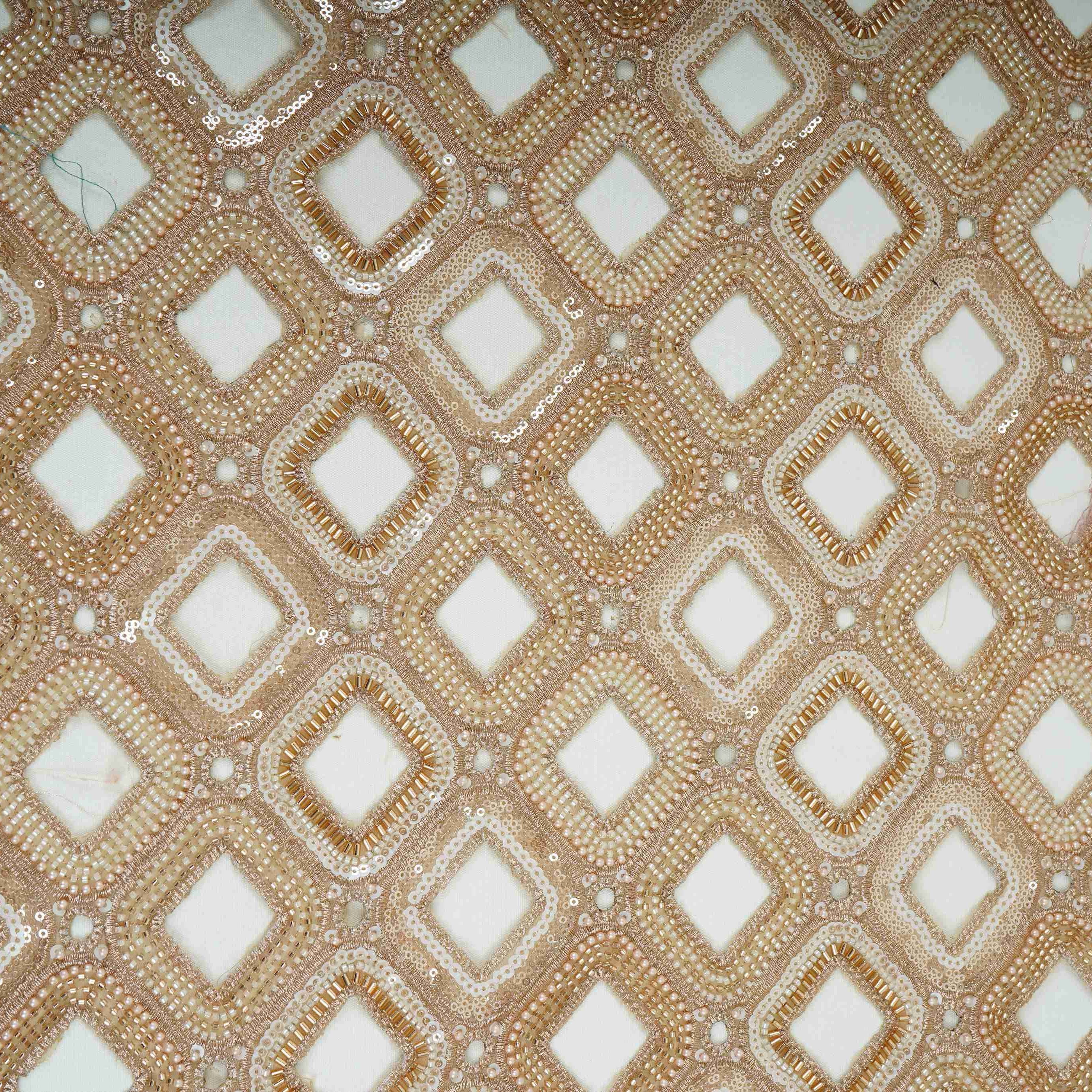 Beige cutwork thread cutdana embroidery Net Fabric AC-31126 - TradeUNO