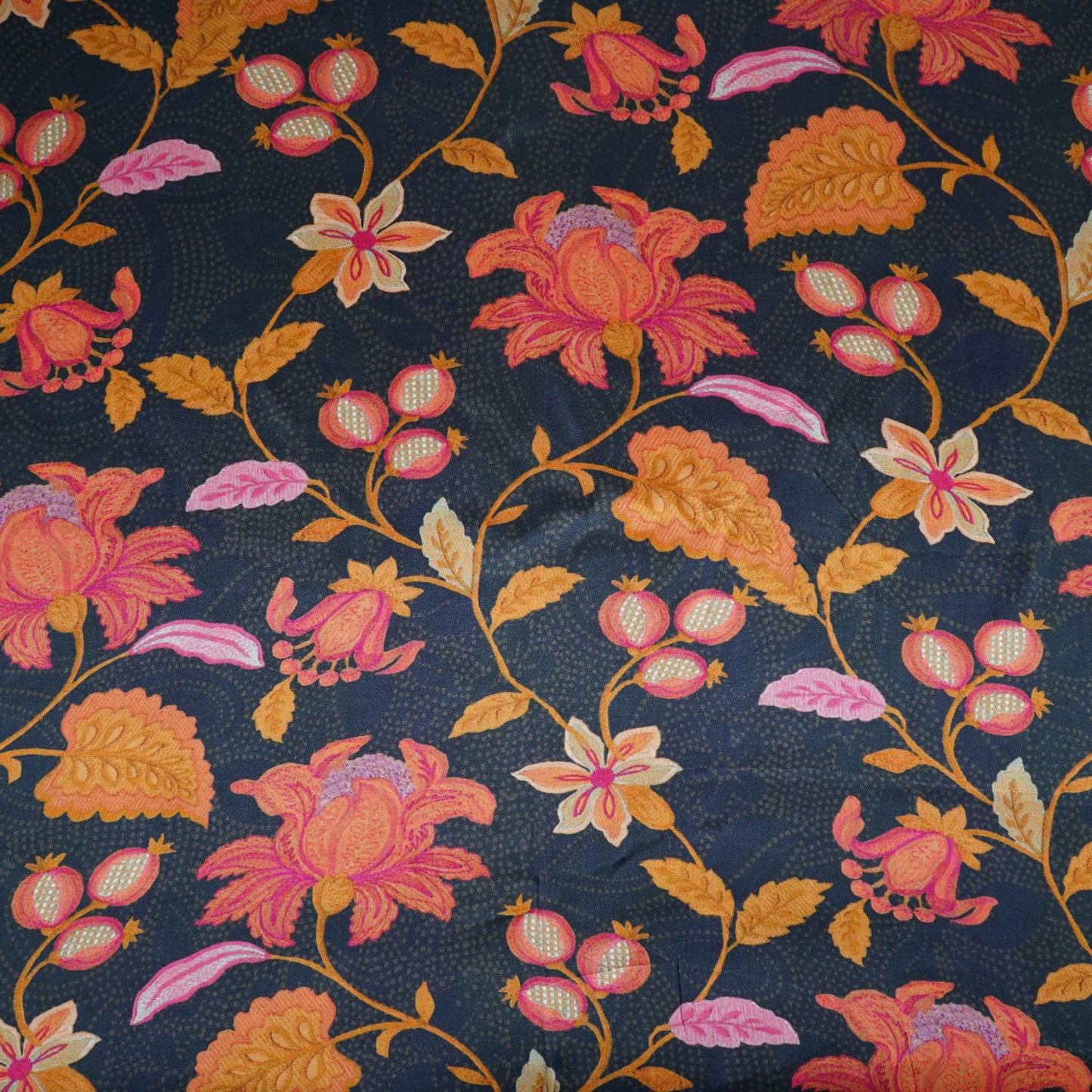 Midnight Blue Chintz floral print Bemberg Modal Silk Fabric KTP-31404