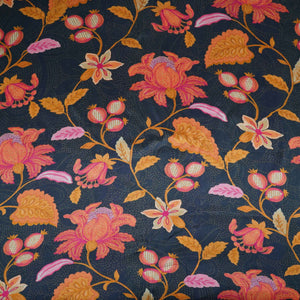 Midnight Blue Chintz floral print Bemberg Modal Silk Fabric KTP-31404 - TradeUNO