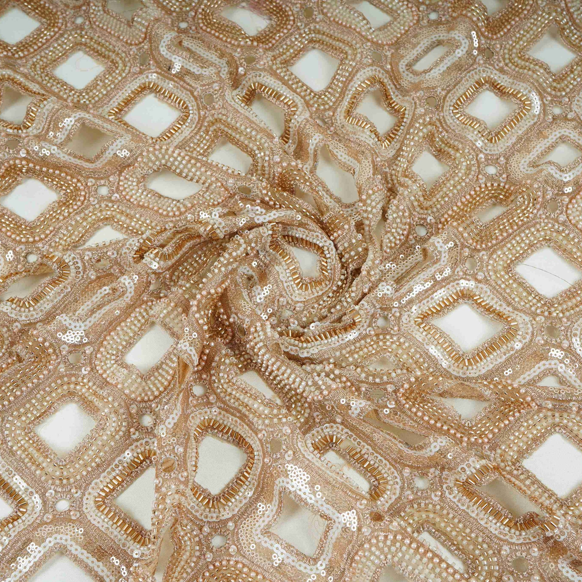 Beige cutwork thread cutdana embroidery Net Fabric AC-31126 - TradeUNO