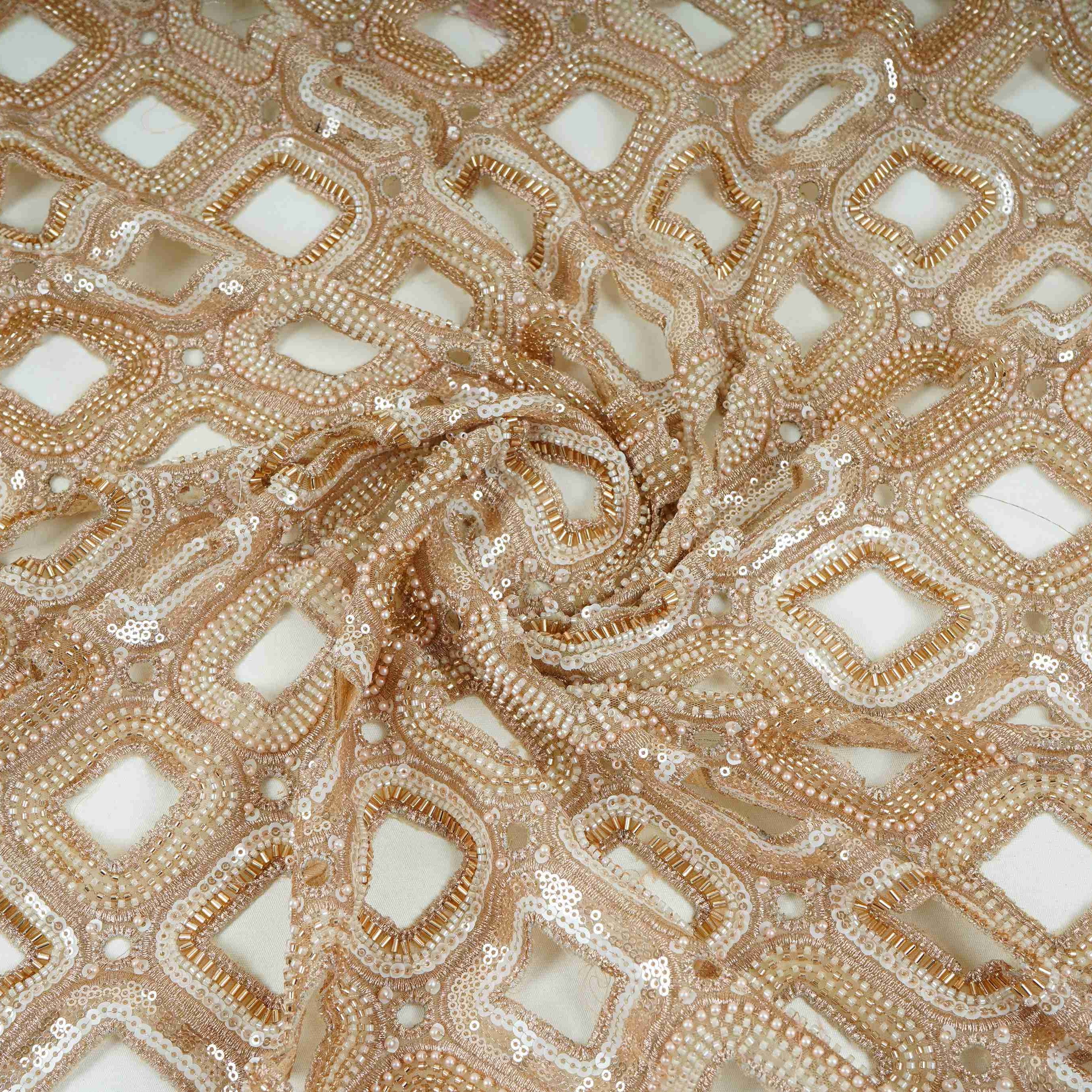 Beige cutwork thread cutdana embroidery Net Fabric AC-31126 - TradeUNO