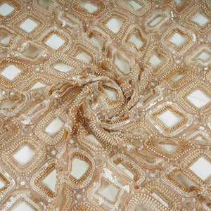 Beige cutwork thread cutdana embroidery Net Fabric AC-31126 - TradeUNO