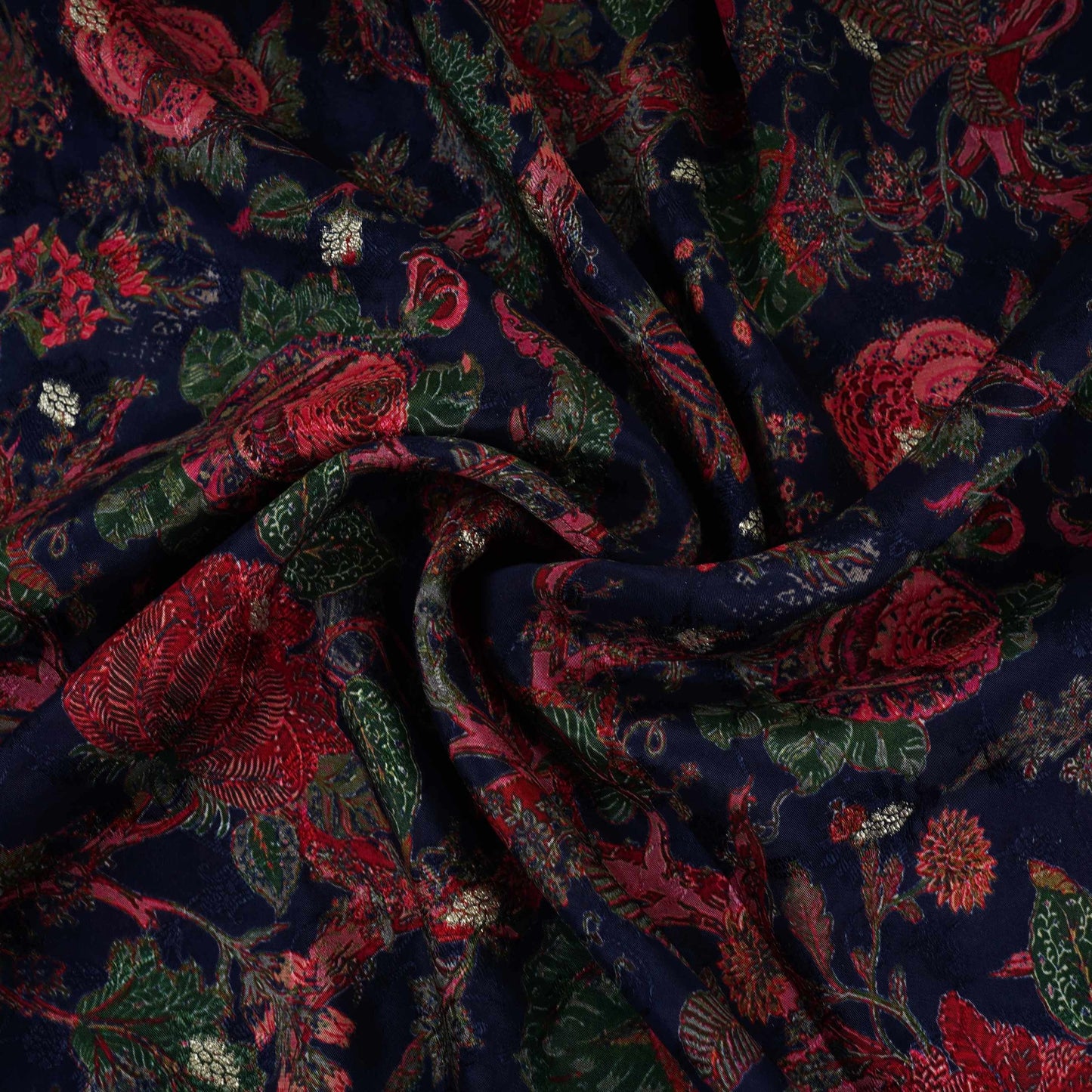 Navy Blue floral Jari Jacquard Pure Bemberg Crepe Fabric MTFG-31093