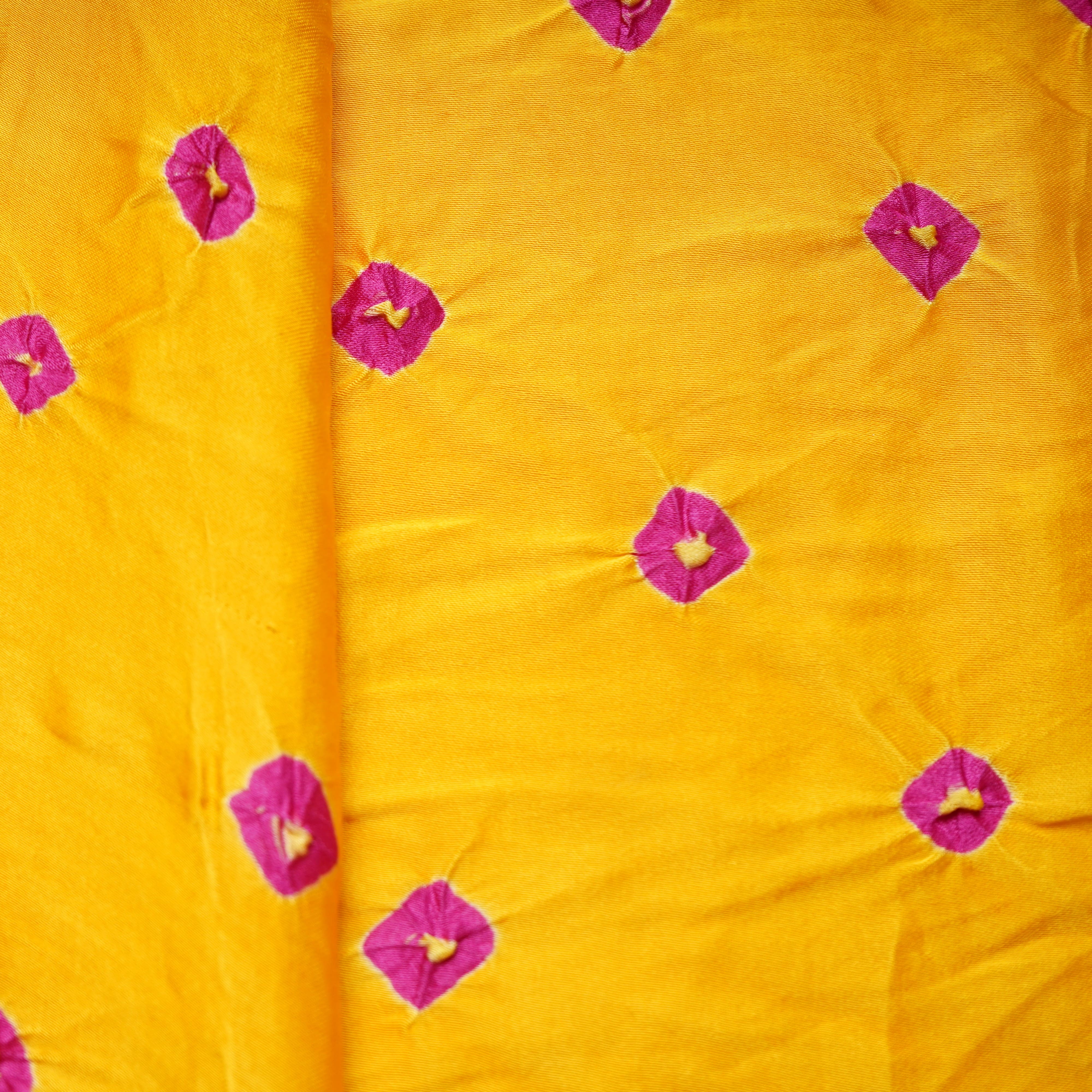 Yellow Bandhani Print Bemberg Silk Fabric 21266