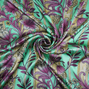 Mint Green Kalamkari Stripes print Bemberg Modal Silk Fabric KTP-31386 - TradeUNO