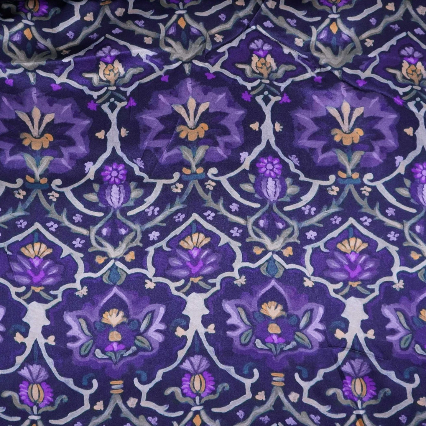Midnight Purple Mughal floral print Bemberg Modal Silk Fabric KTP-31399