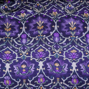 Midnight Purple Mughal floral print Bemberg Modal Silk Fabric KTP-31399 - TradeUNO