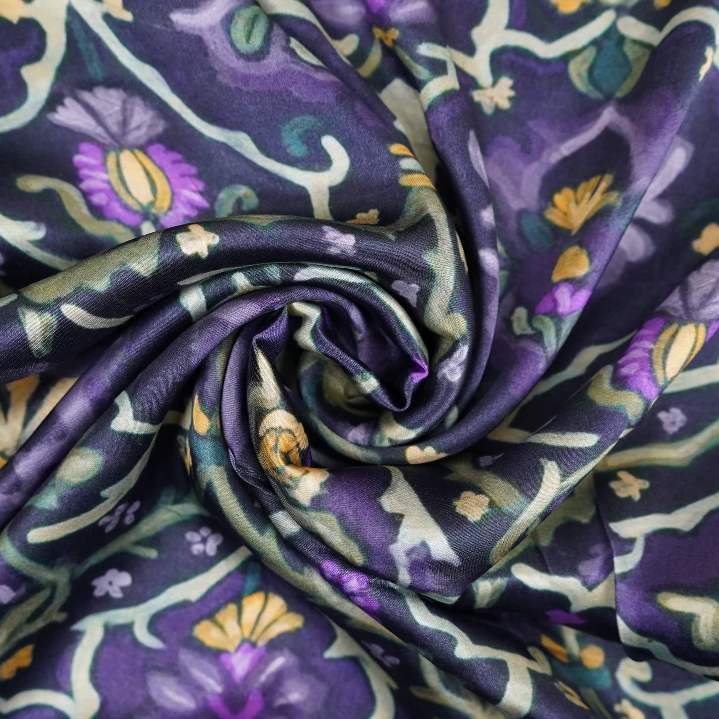 Midnight Purple Mughal floral print Bemberg Modal Silk Fabric KTP-31399