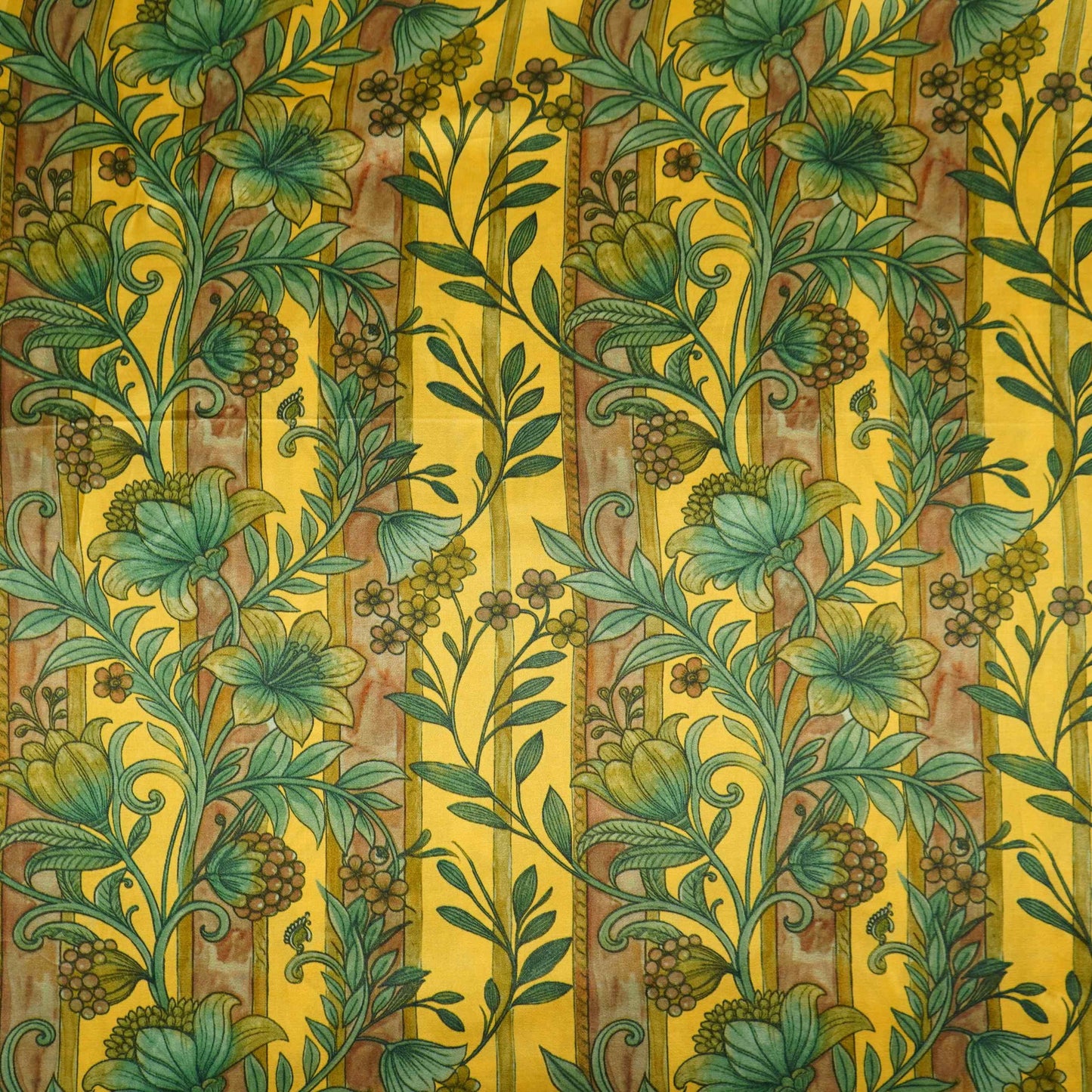 Mustard Yellow Kalamkari stripes print Bemberg Modal Silk Fabric KTP-31385