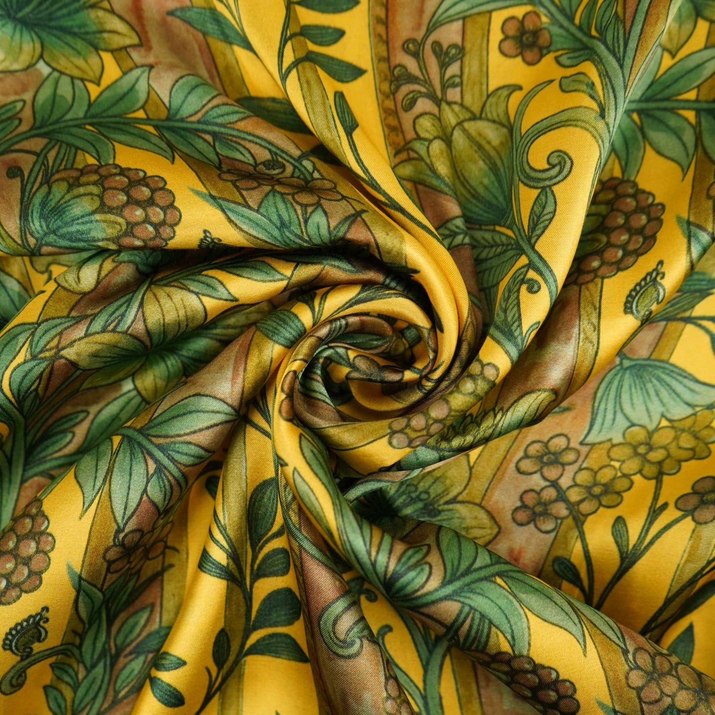 Mustard Yellow Kalamkari stripes print Bemberg Modal Silk Fabric KTP-31385