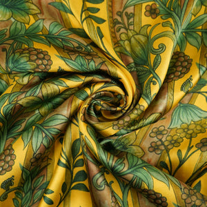 Mustard Yellow Kalamkari stripes print Bemberg Modal Silk Fabric KTP-31385 - TradeUNO