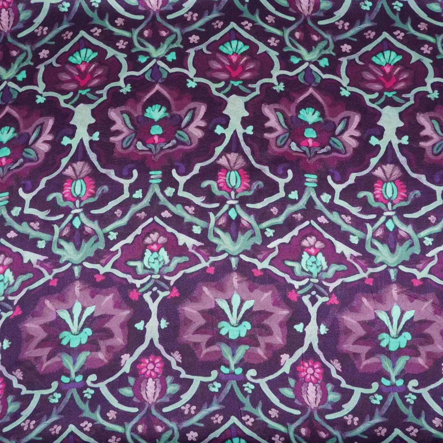 Deep Wine Mughal floral print Bemberg Modal Silk Fabric KTP-31401