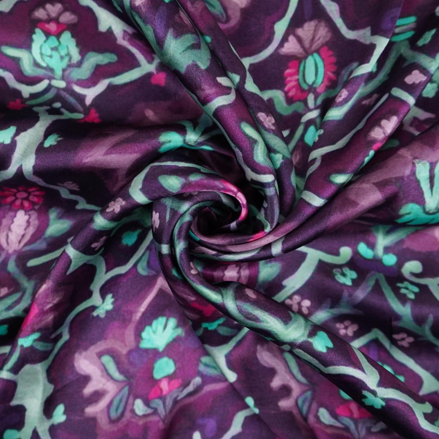 Deep Wine Mughal floral print Bemberg Modal Silk Fabric KTP-31401