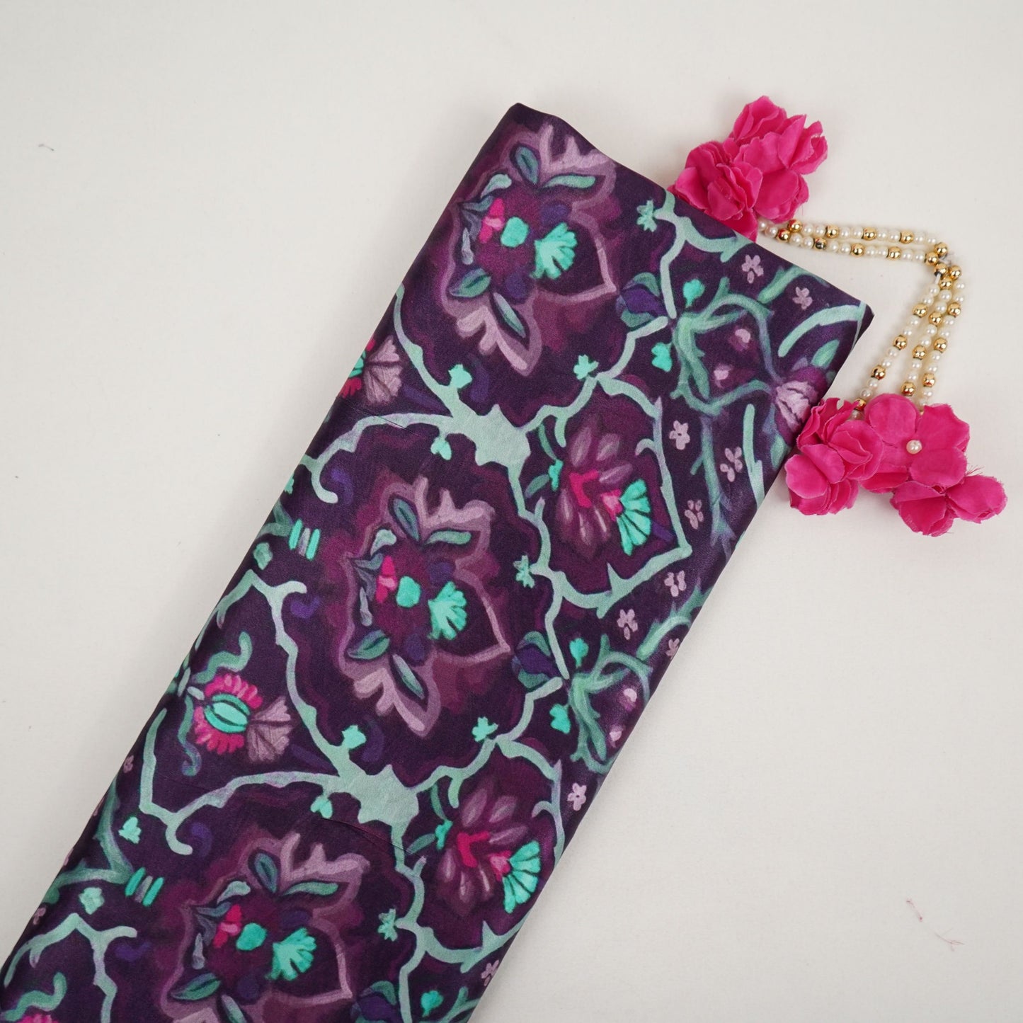Deep Wine Mughal floral print Bemberg Modal Silk Fabric KTP-31401