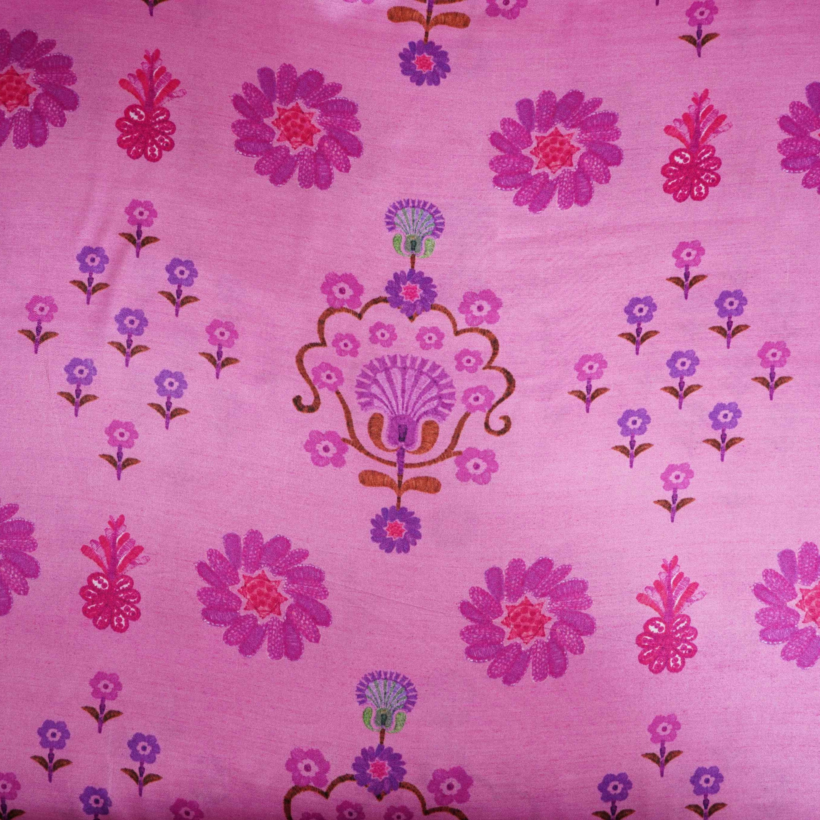Lotus Pink floral print Bemberg Modal Silk Fabric KTP-31395 - TradeUNO