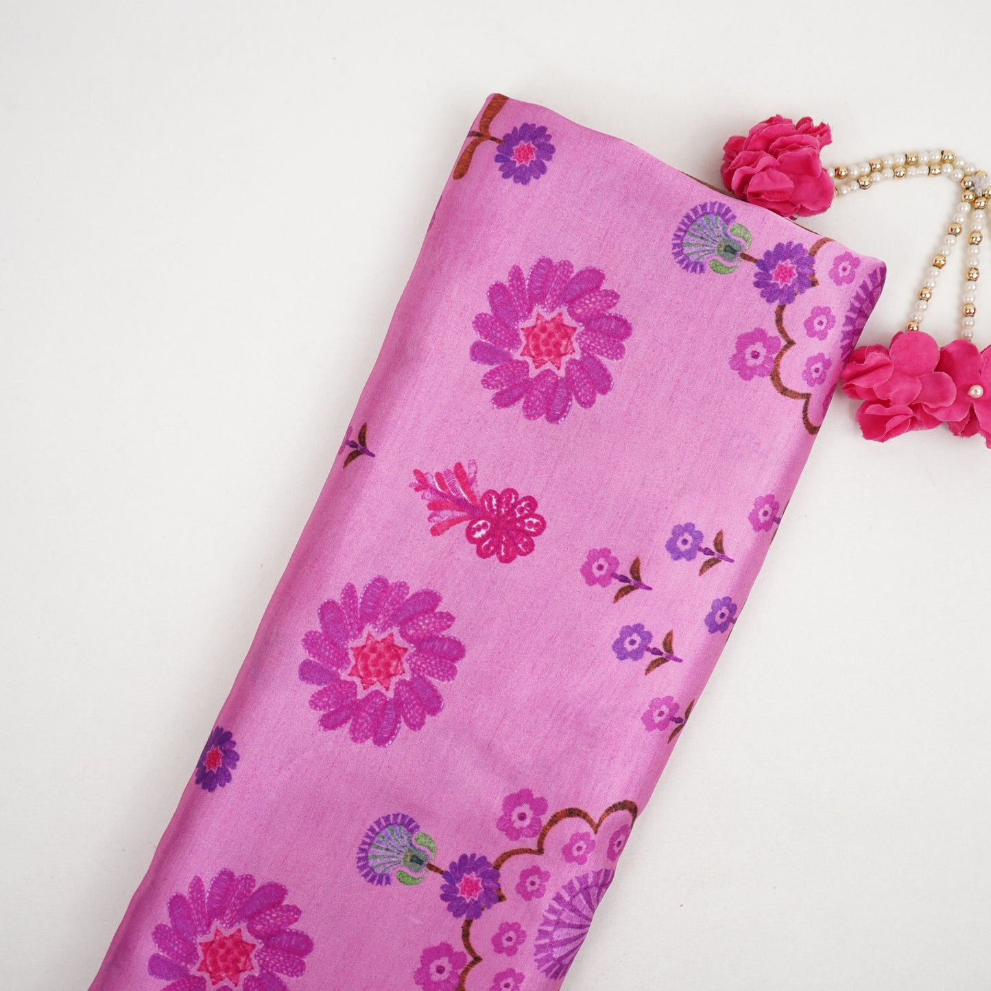Lotus Pink floral print Bemberg Modal Silk Fabric KTP-31395