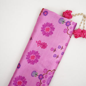 Lotus Pink floral print Bemberg Modal Silk Fabric KTP-31395 - TradeUNO