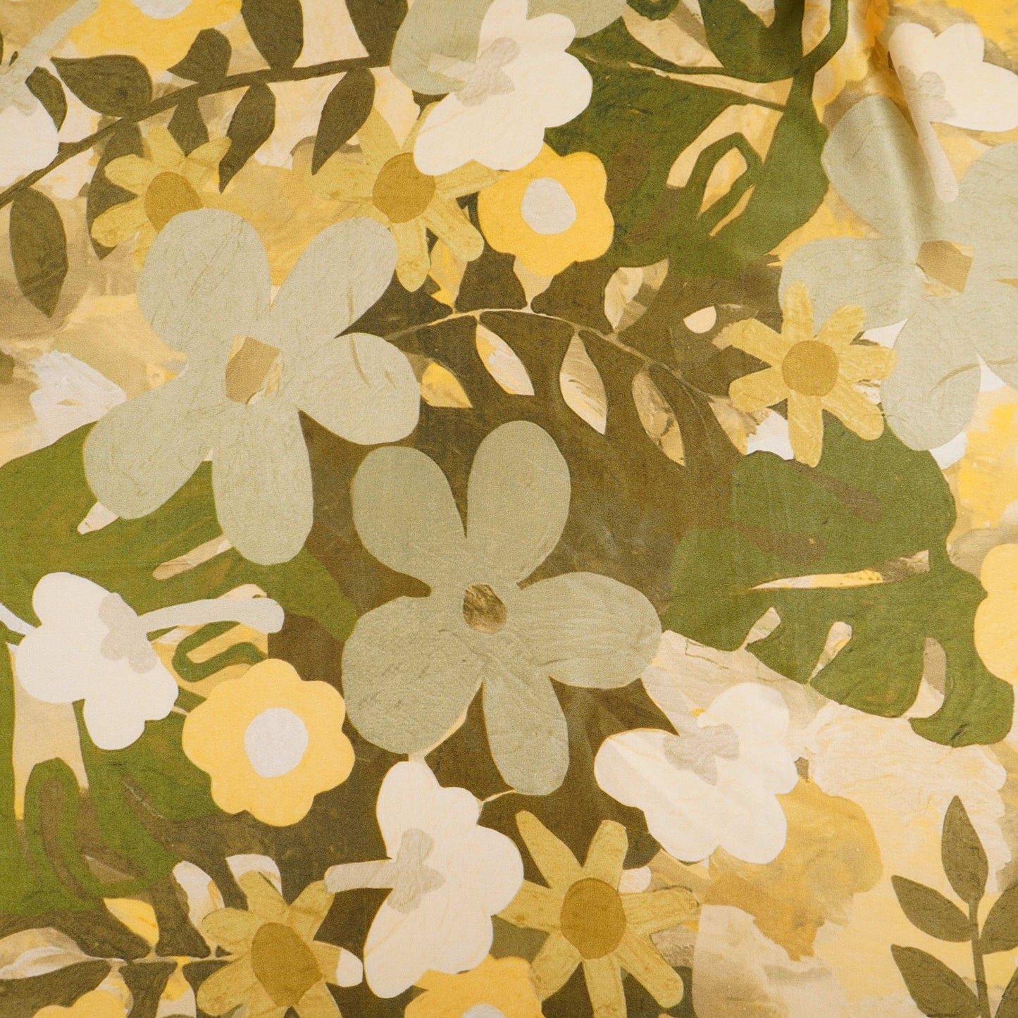 Olive Green floral print Bemberg Modal Silk Fabric KTP-31415